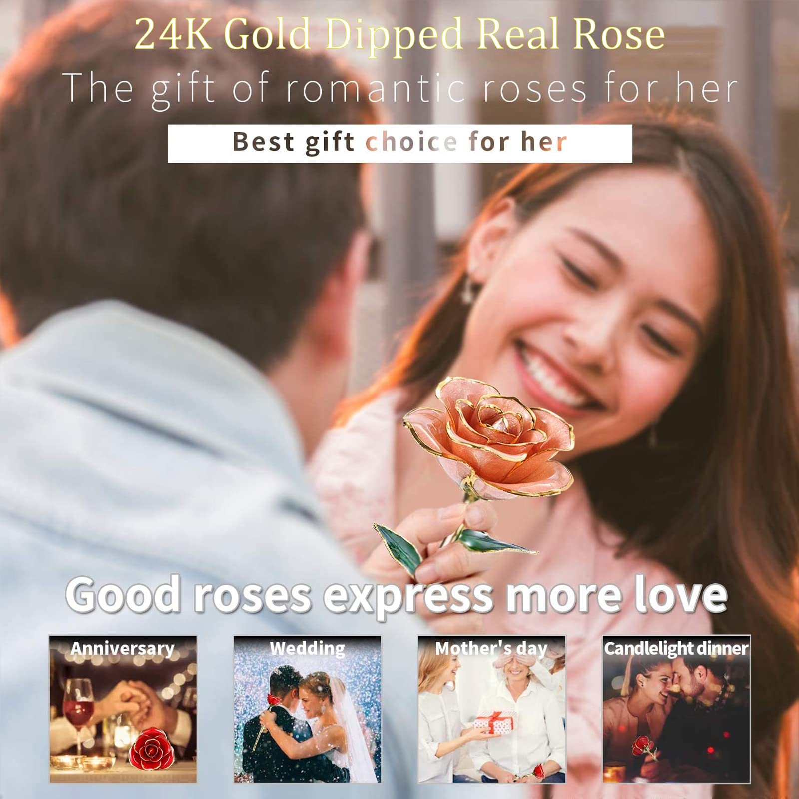 24K Gold Dipped Real Rose in Pink with Stand - Luxurious Eternal Flower Gift for Her, Wife, Anniversary, Valentine's Day - Perfect for Romantic Occasions, Wedding Decor & Home Display