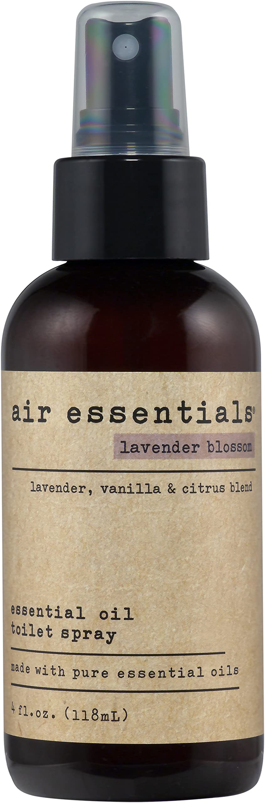 Air Essentials Pure Lavender Essential Oil Toilet Spray - Natural Odor Eliminator & Bathroom Air Freshener with Aromatherapy Benefits - 4oz for Home, Office & Travel Use