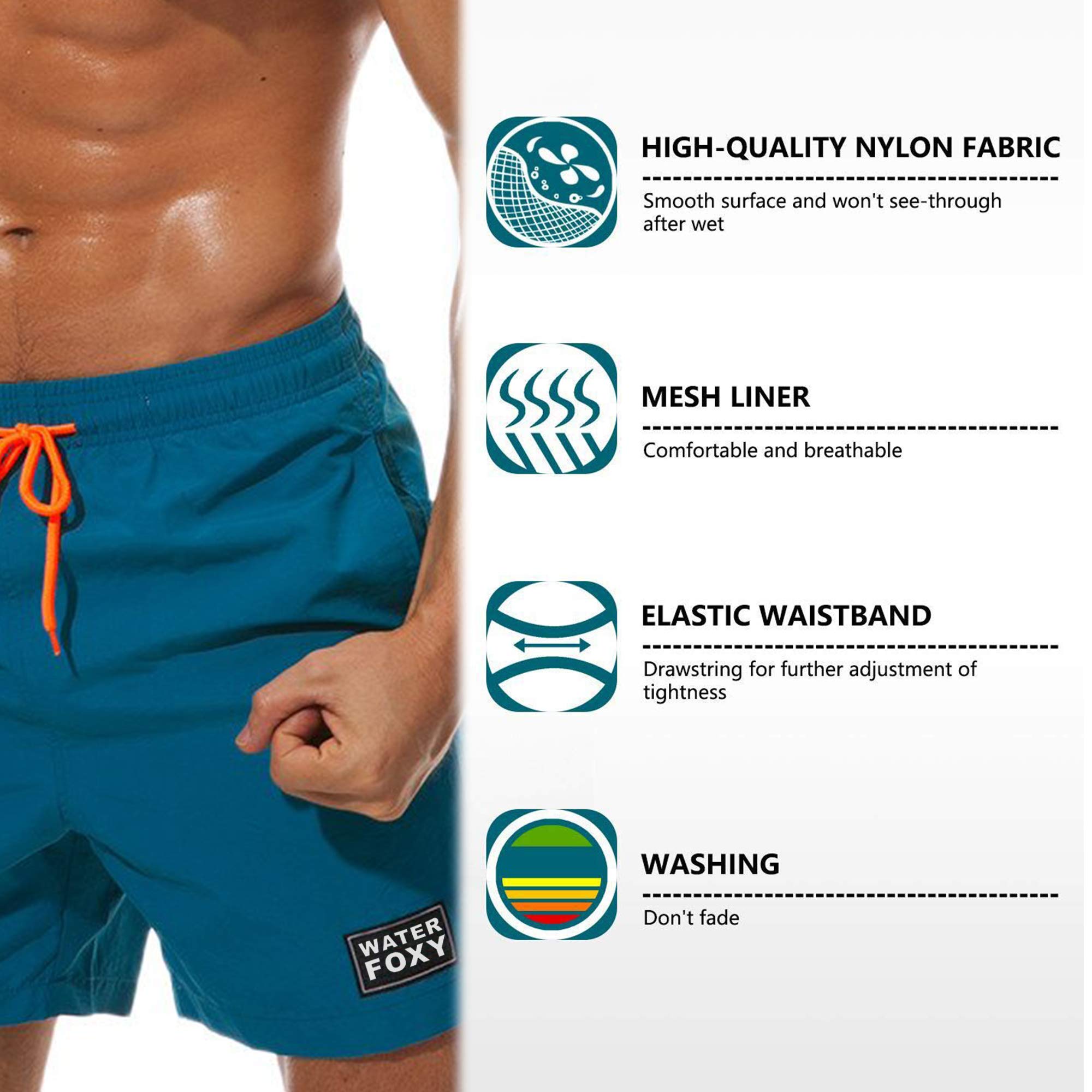 Men’s Quick Dry Swim Trunks with Mesh Lining & 3 Pockets - Perfect for Beach, Pool, and Water Sports
