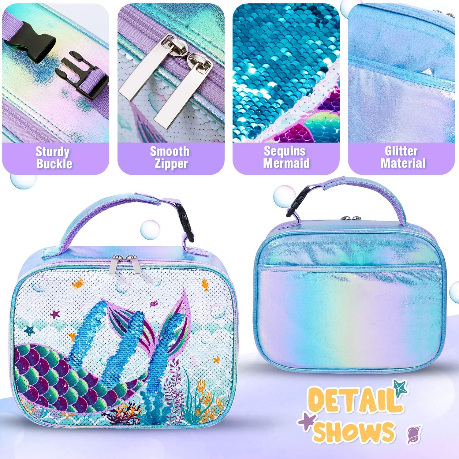 WAWSAM Glitter Mermaid Backpack Set - Sparkly 15