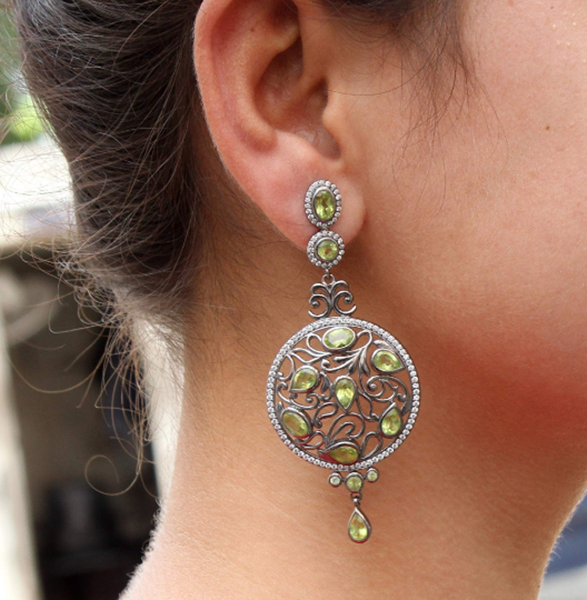 Stunning Vintage Peridot CZ Earrings - Black Rhodium Drop Dangle Jewelry | 925 Sterling Silver Earrings for Women | Perfect Birthday Gift, Anniversary Present & Thanksgiving Gift Idea | Elegant for Parties, Weddings & Special Occasions