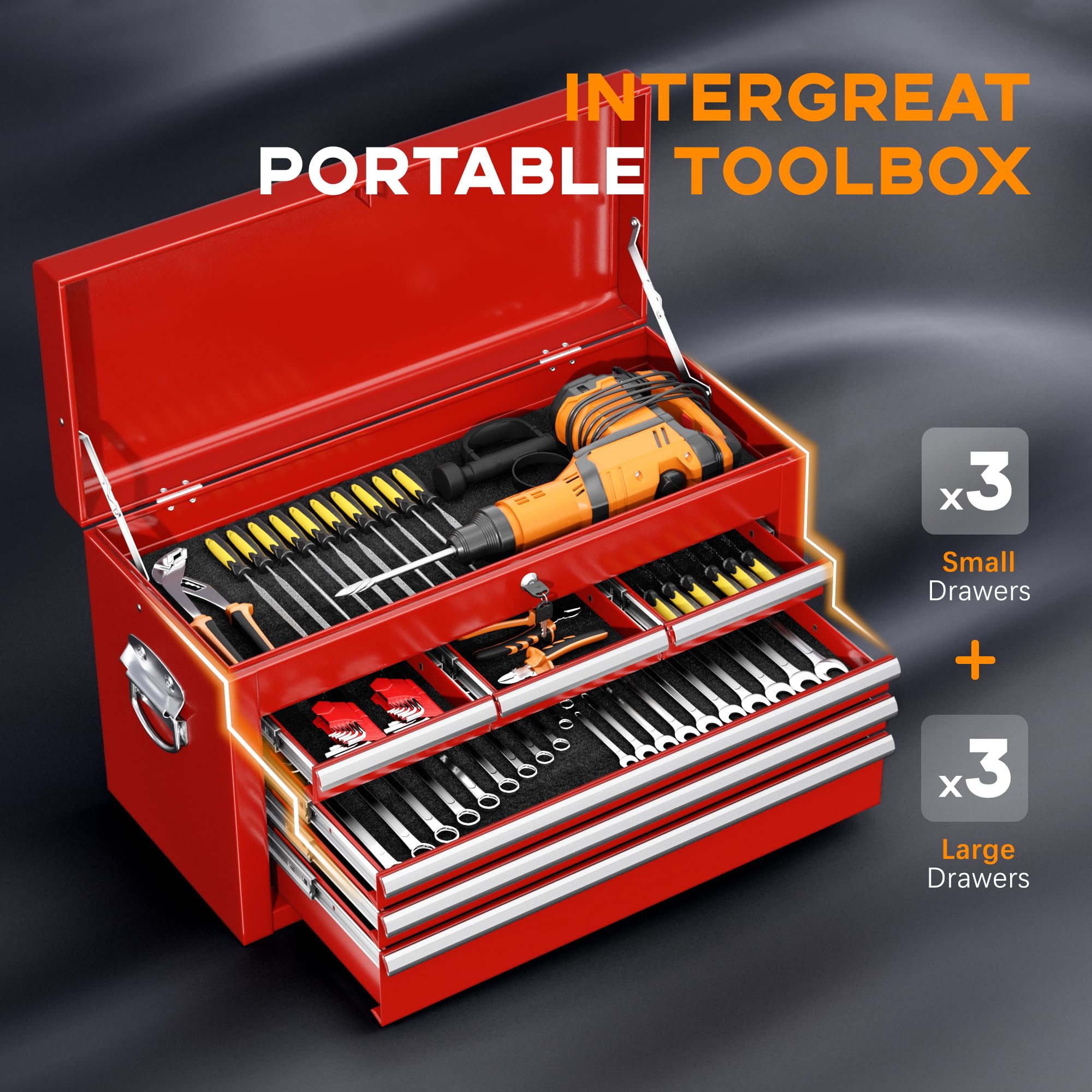 INTERGREAT 8-Drawer Rolling Tool Chest with Wheels - Heavy Duty Steel Tool Cabinet Organizer Combo for Garage, Workshop & DIY Projects | High Capacity 2-in-1 Detachable Tool Storage (Red)