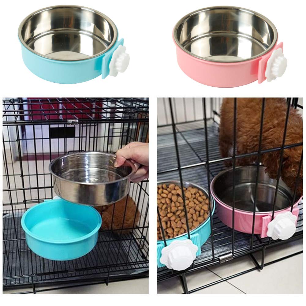 Stainless Steel Hanging Pet Bowl - Removable Dog & Cat Feeder for Cage, Coop - Small Blue Water & Food Dish for Puppies, Birds, Rats, Guinea Pigs - Perfect for Travel, Kennels & Small Animal Habitats