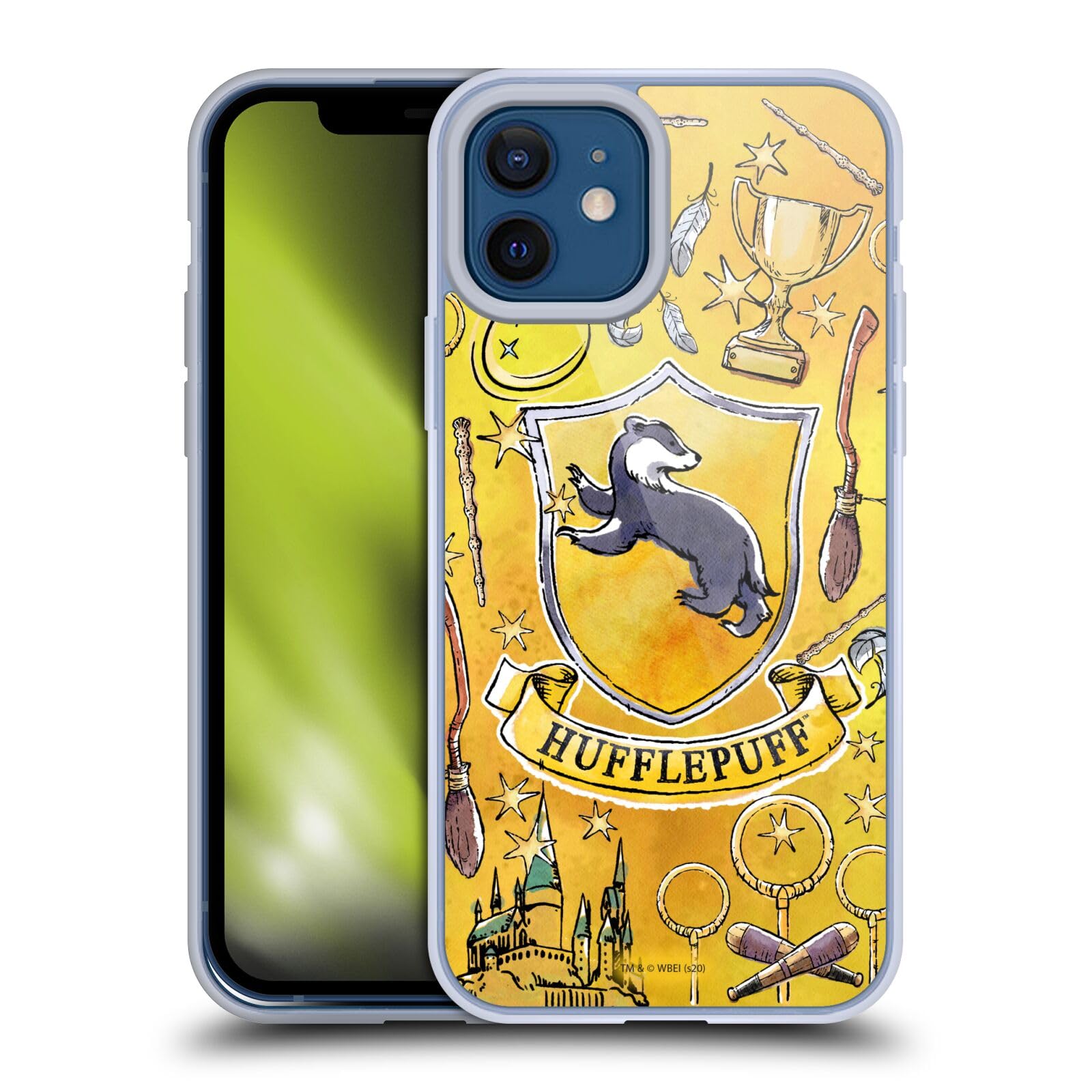 Official Harry Potter Hufflepuff Deathly Hallows XIII Soft Gel Case for iPhone 12/12 Pro - Cute Protective Phone Cover for Fans, School, Work & Daily Use