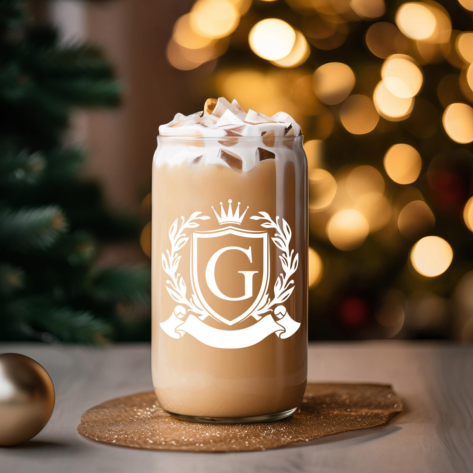 Personalized Monogrammed Beer Can Glass Cup with Lid - Custom Iced Coffee & Beer Tumbler for Men, Women, Dad, Groomsmen - Unique Christmas & Birthday Gift for Beer Lovers, Him, Brother - Perfect for Parties, BBQ, Home Bar & Office Use