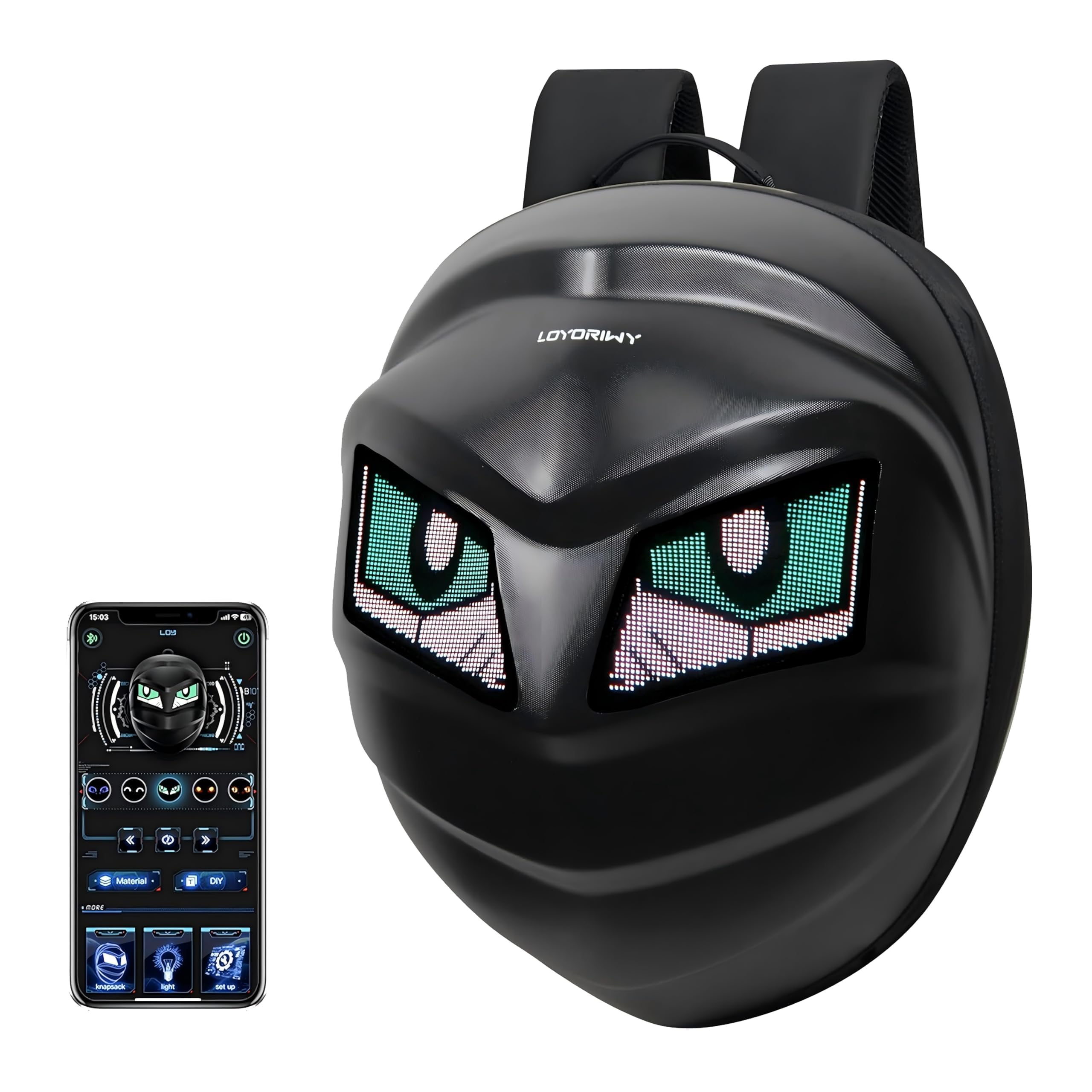 Motorcycle Backpack with LED Screen - Waterproof Hard Shell Riding Gear, DIY Programmable Full Color Display & Digital Eyes, Power Bank Compatible (5V2A+) for Bikers Safety Commuting | High Visibility Cycling Accessories for Night Riding & Urban Commuting
