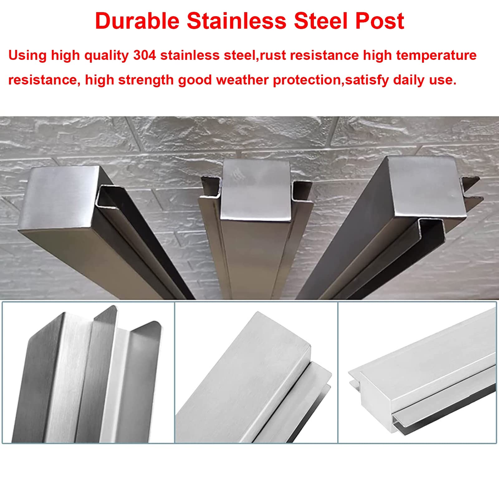 304 Stainless Steel Glass Balustrade Railing System - Patio Deck Fence Post with Fittings, Windproof Square Handrail for Garden, Stair & Commercial Use | Durable Indoor/Outdoor Glass Railing Solution for Home & Business