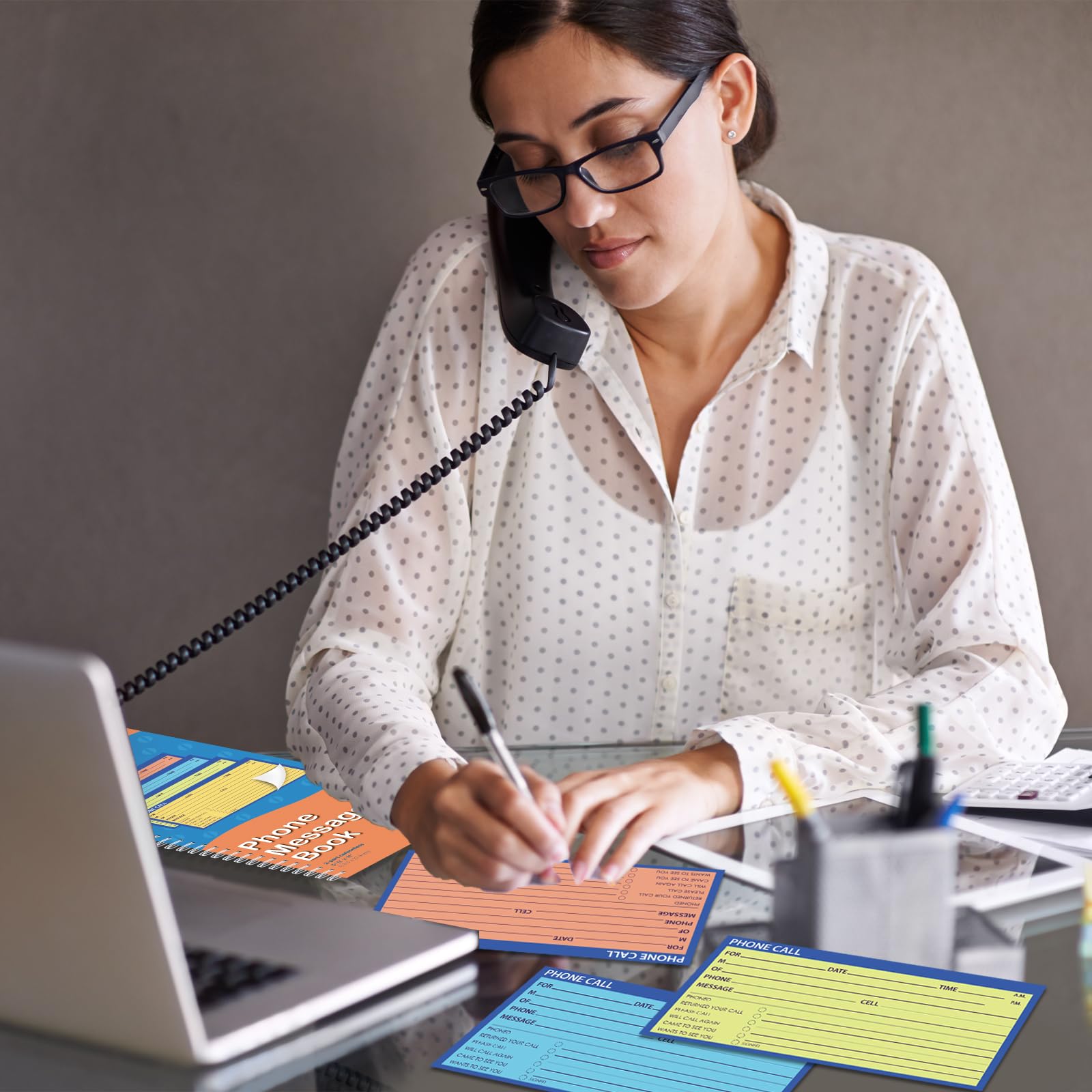 GISGFIM Spiral Bound Phone Message Book - 5.25x11 Inch Carbonless Duplicate Call Log Pad - Voicemail & While You Were Out Message Forms - 4 Messages Per Page for Office, Reception, Home & Customer Service Use