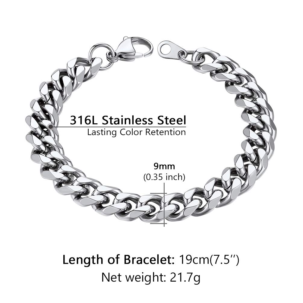 PROSTEEL 316L Stainless Steel Cuban Link Bracelet for Men - Gold, Black, Silver Tone Hypoallergenic Jewelry - 7.5
