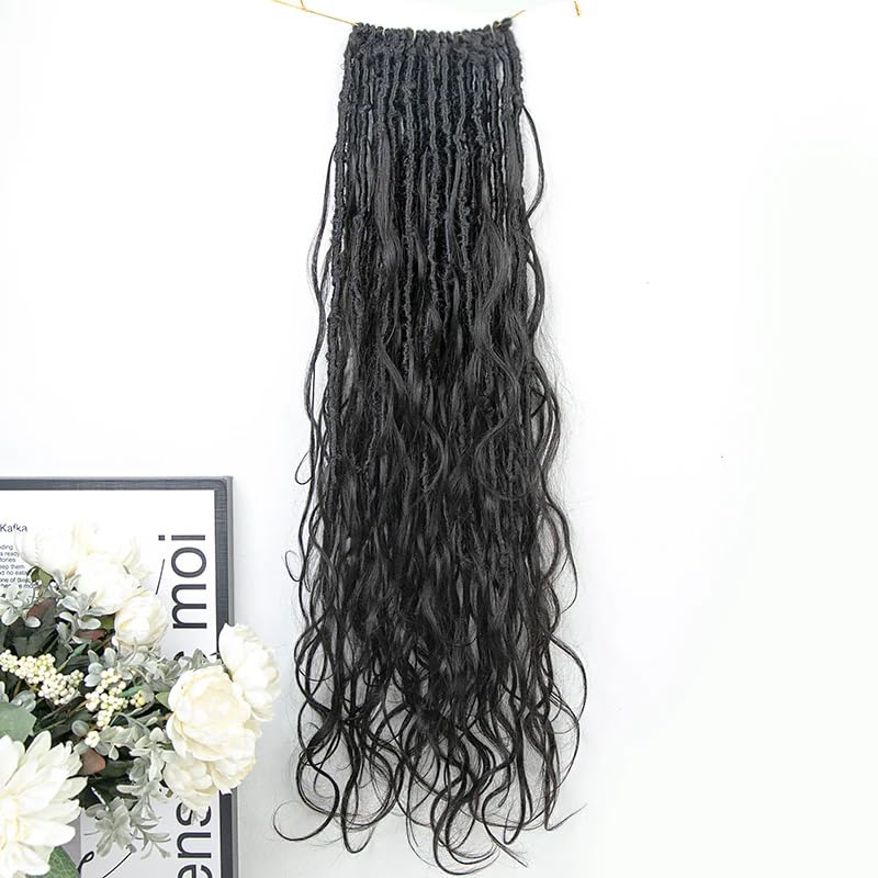 Boho Faux Locs Crochet Braiding Hair - 22 Inch Human Hair Extensions with Loose Wave Curls & Full Ends (48 Strands, Natural Color) for Black Women - Perfect for Protective Styling, Weddings & Everyday Wear