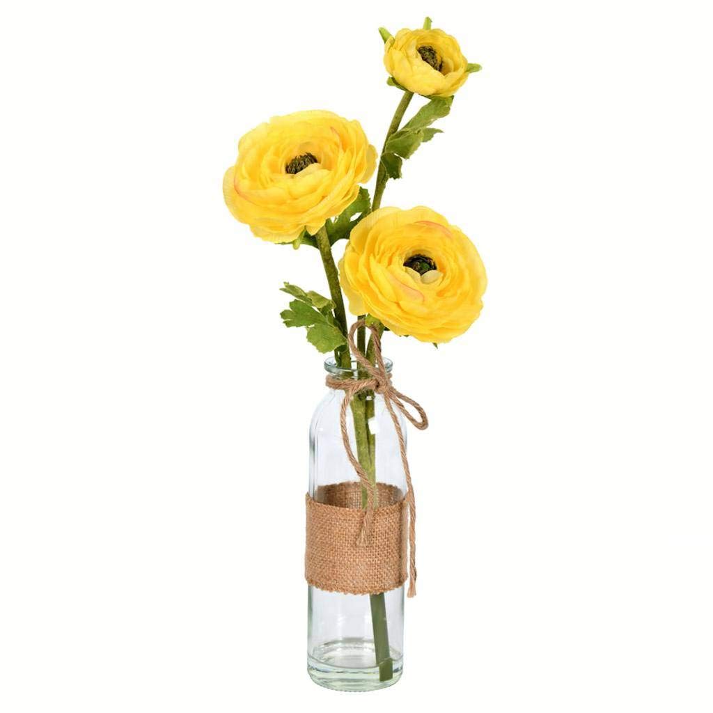 15 Yellow Camellia Silk Flowers in Glass Vase - 2 Pack for Home Decor, Wedding Centerpieces & Table Arrangements