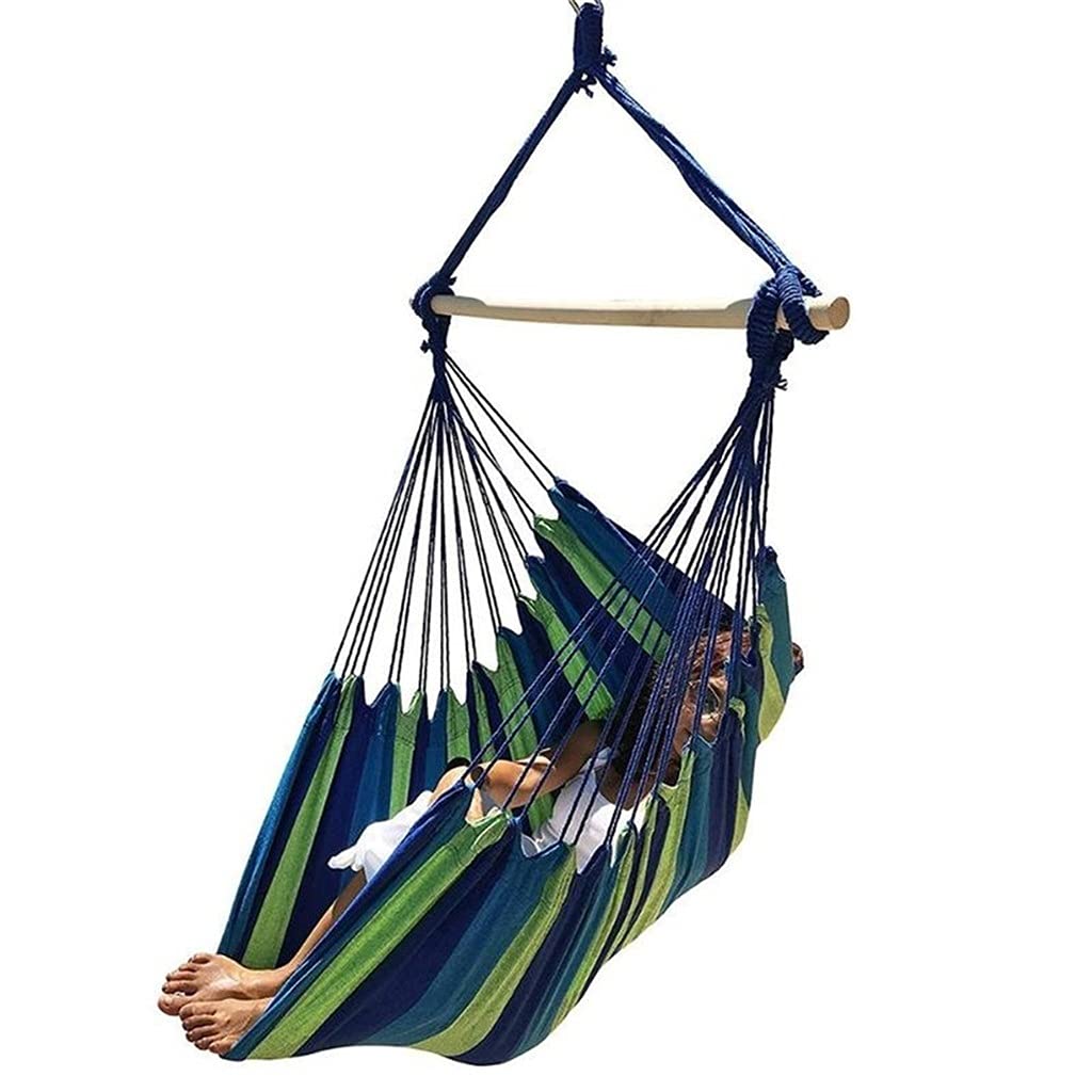Portable Hammock Chair - Lightweight & Compact for Travel, Camping, Patio, Bedroom - Blue Stripes Design - Perfect for Relaxing, Lounging & Outdoor Adventures