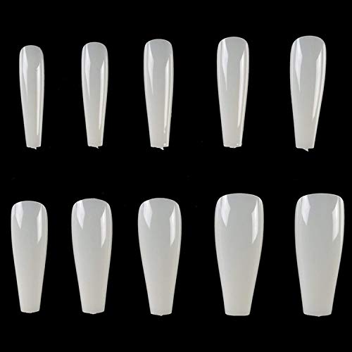 500Pcs Coffin Ballerina False Nails - Long Acrylic Nail Tips Full Cover Artificial Extensions 10 Sizes for Nail Salon & DIY Home Manicure (Natural) - Perfect for Parties, Weddings & Daily Wear
