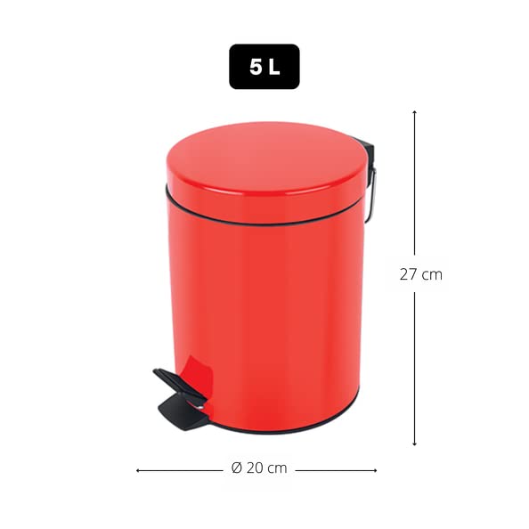 5L Stainless Steel Trash Can with Lid - Sydney Red Kitchen Garbage Bin for Home, Office & Outdoor Use