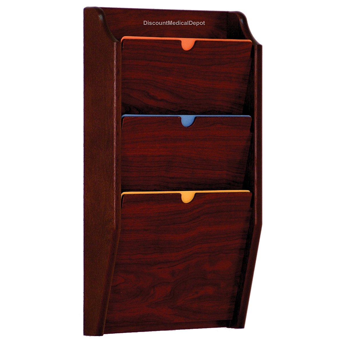 HIPAA Compliant Wall Mounted File Holder - 3 Pocket Patient Chart Rack for Medical Offices, Letter Size, Mahogany Finish - Perfect for Organizing Medical Records, Prescriptions, and Patient Files in Hospitals & Clinics