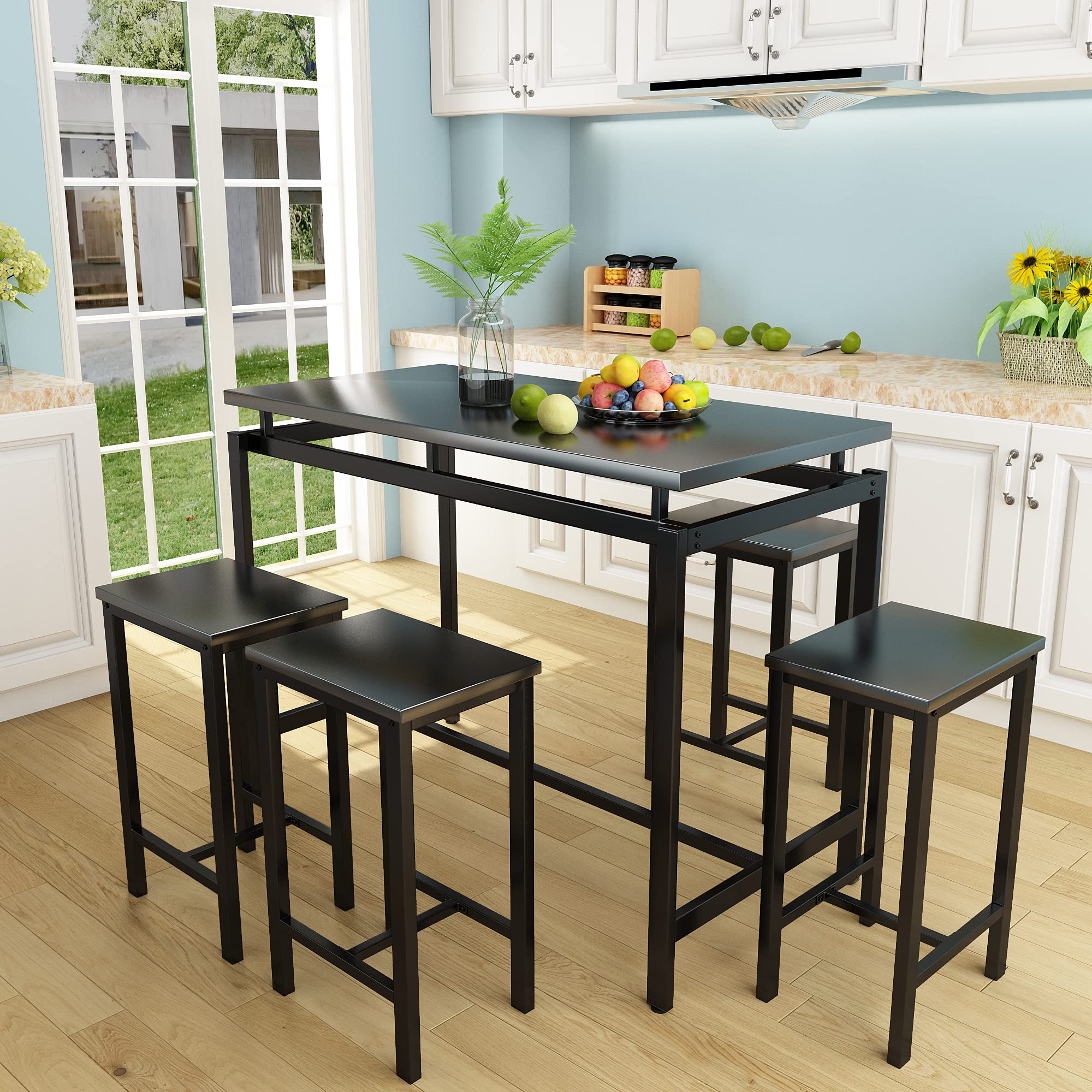 AWQM 5-Piece Modern Dining Table Set with 4 Chairs - Kitchen Breakfast Bar Table & Stool Set for Pub, Living Room, Breakfast Nook - Easy Assembly Home Furniture for Small Spaces & Apartments