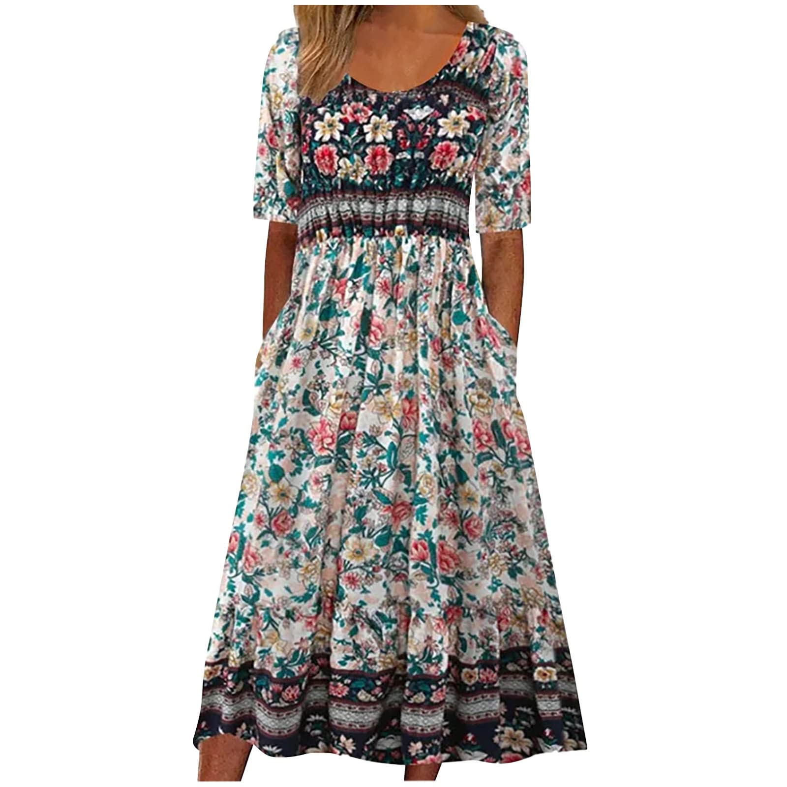 Trendy Plus Size Women's Summer Dresses 2025 - Casual Floral Boho Shirt Dress with Pockets | Perfect for Spring & Summer Outings, Beach Vacations & Casual Wear