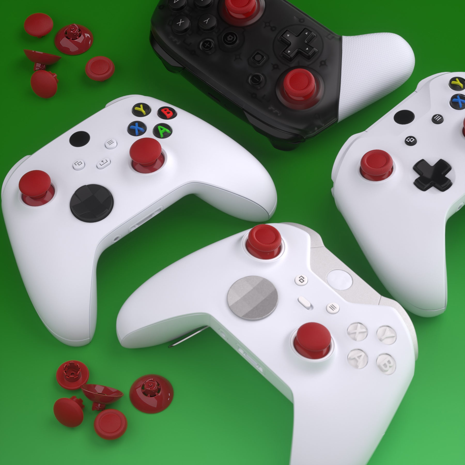 eXtremeRate EDGE Interchangeable Thumbsticks for Xbox Core Controller - Carmine Red Swappable Analog Joysticks Compatible with Xbox One S/X, Elite V1 & Nintendo Switch Pro Controller (AGLX3M004) - Perfect for Gaming, Customization & Enhanced Control