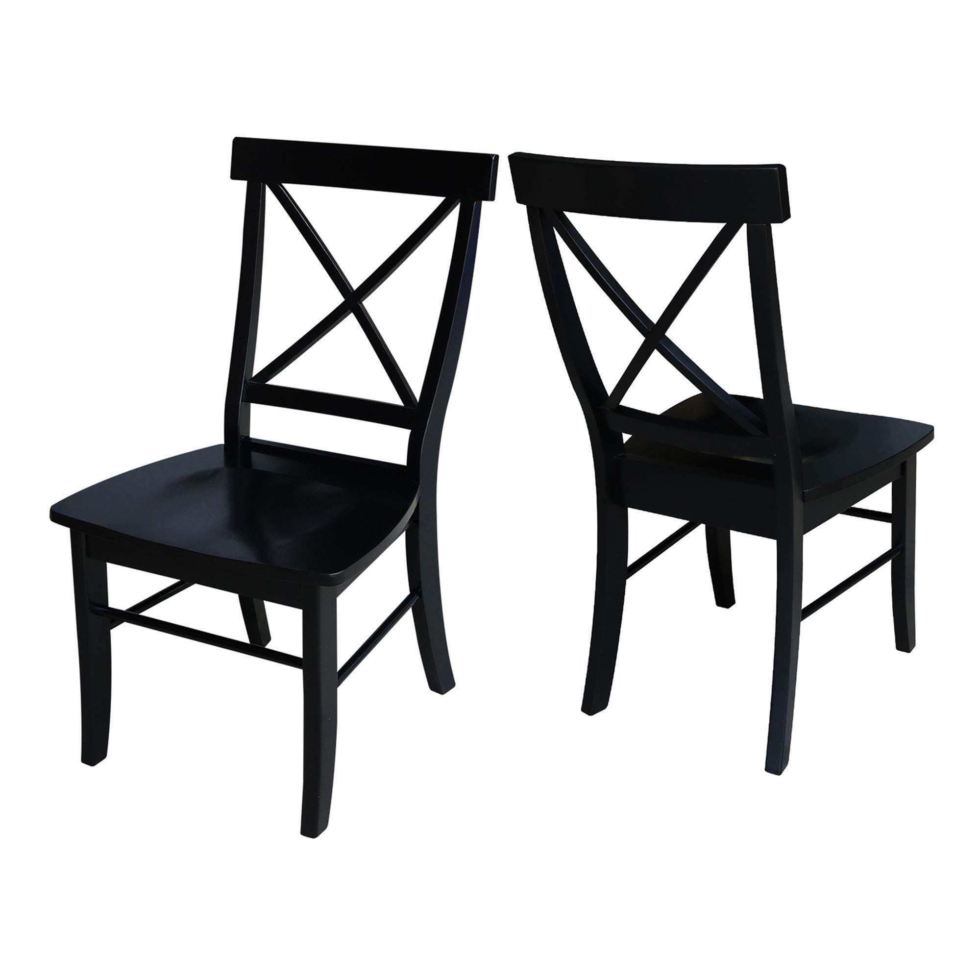 X-Back Dining Chairs Set of 2 - Black Solid Wood Parawood Construction - Stylish & Comfortable Kitchen & Dining Room Furniture - Perfect for Modern Homes, Restaurants & Office Break Rooms