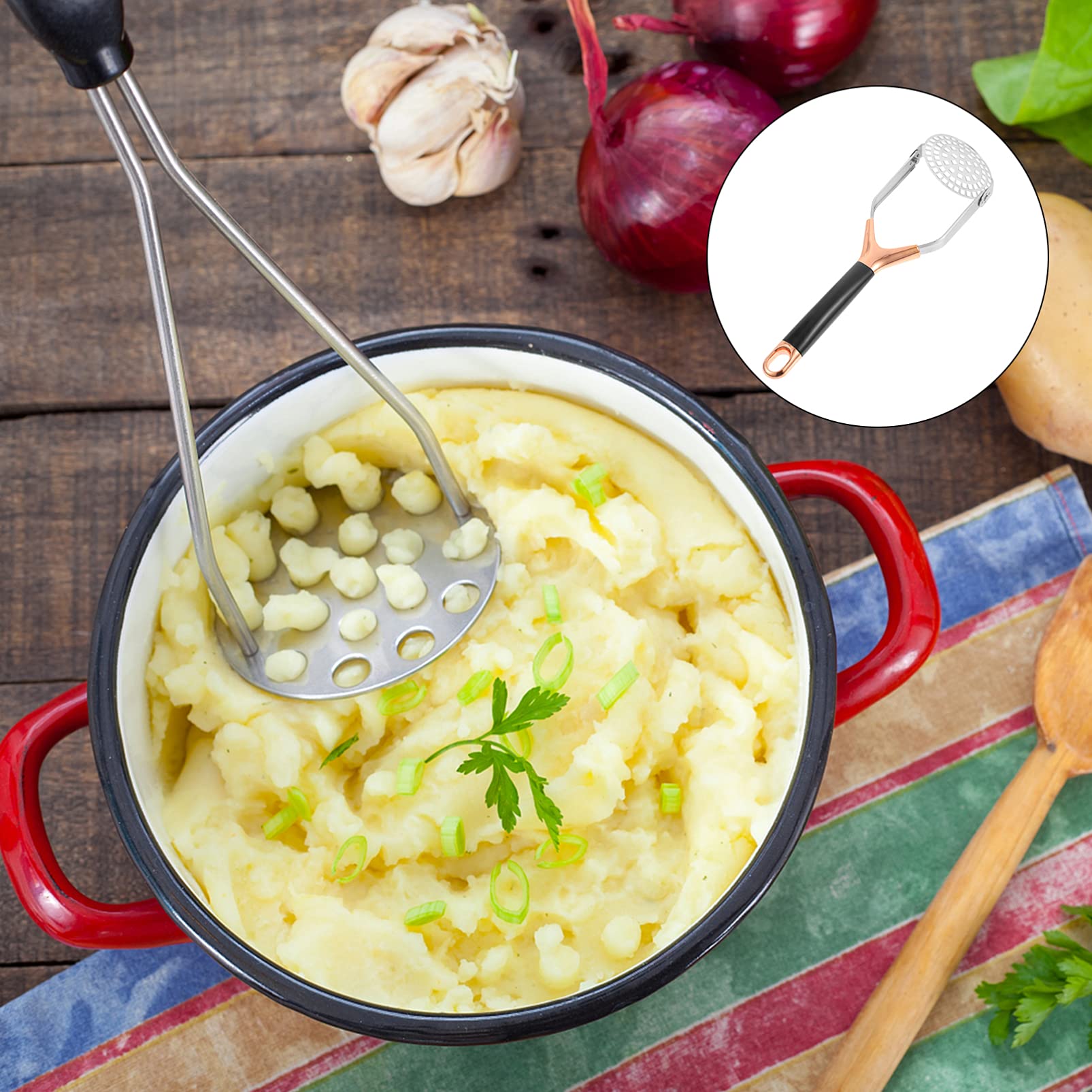 Premium Stainless Steel Potato Masher & Ricer - Heavy Duty Manual Potato Presser for Smooth Mashed Potatoes, Vegetables & Fruits - Ideal for Home Cooking, Baking & Meal Prep