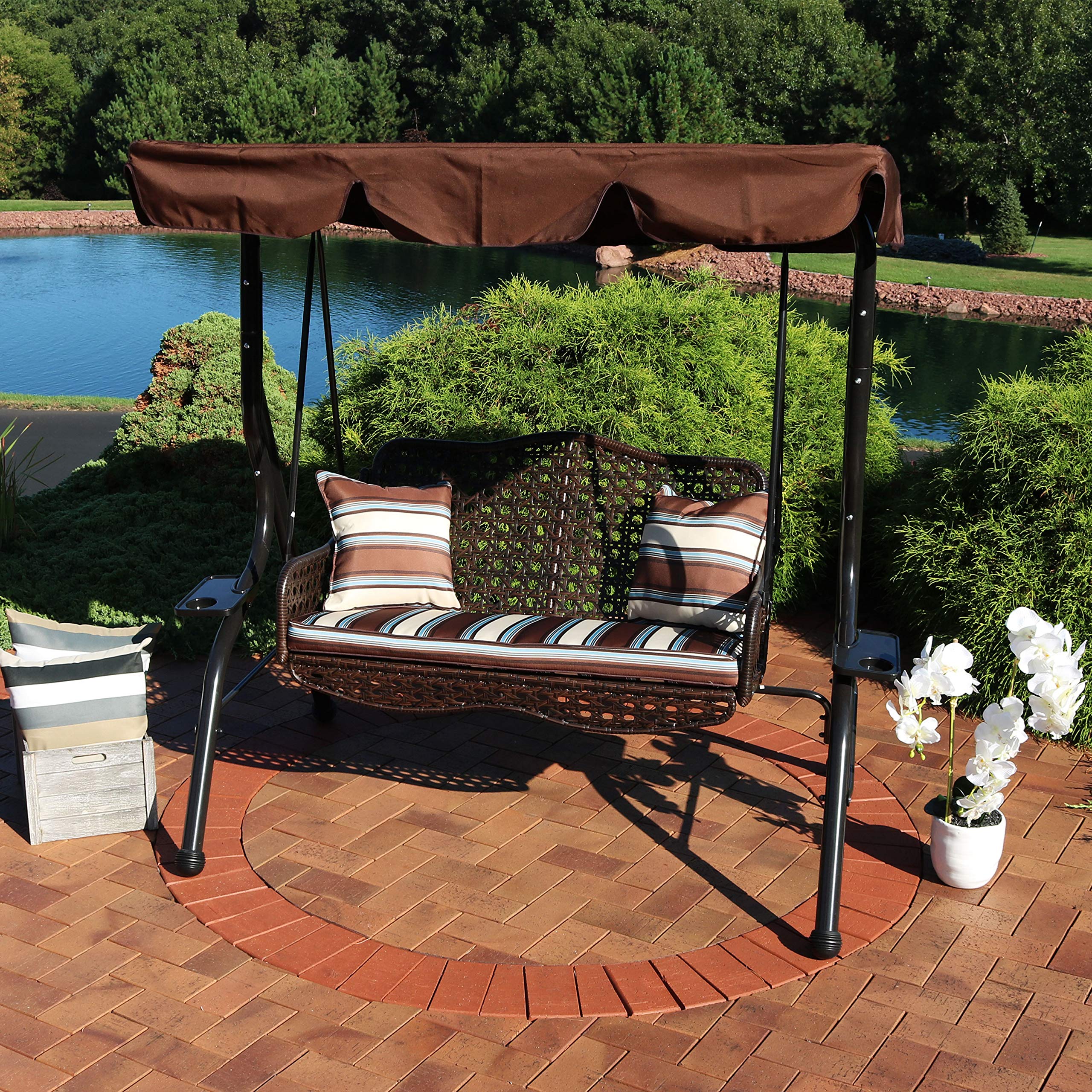 Waterproof UV-Resistant Swing Canopy Replacement Cover - Sun Shade Top for 3-Seat Outdoor Swing Chair - Perfect for Garden, Patio & Backyard Relaxation (Brown)