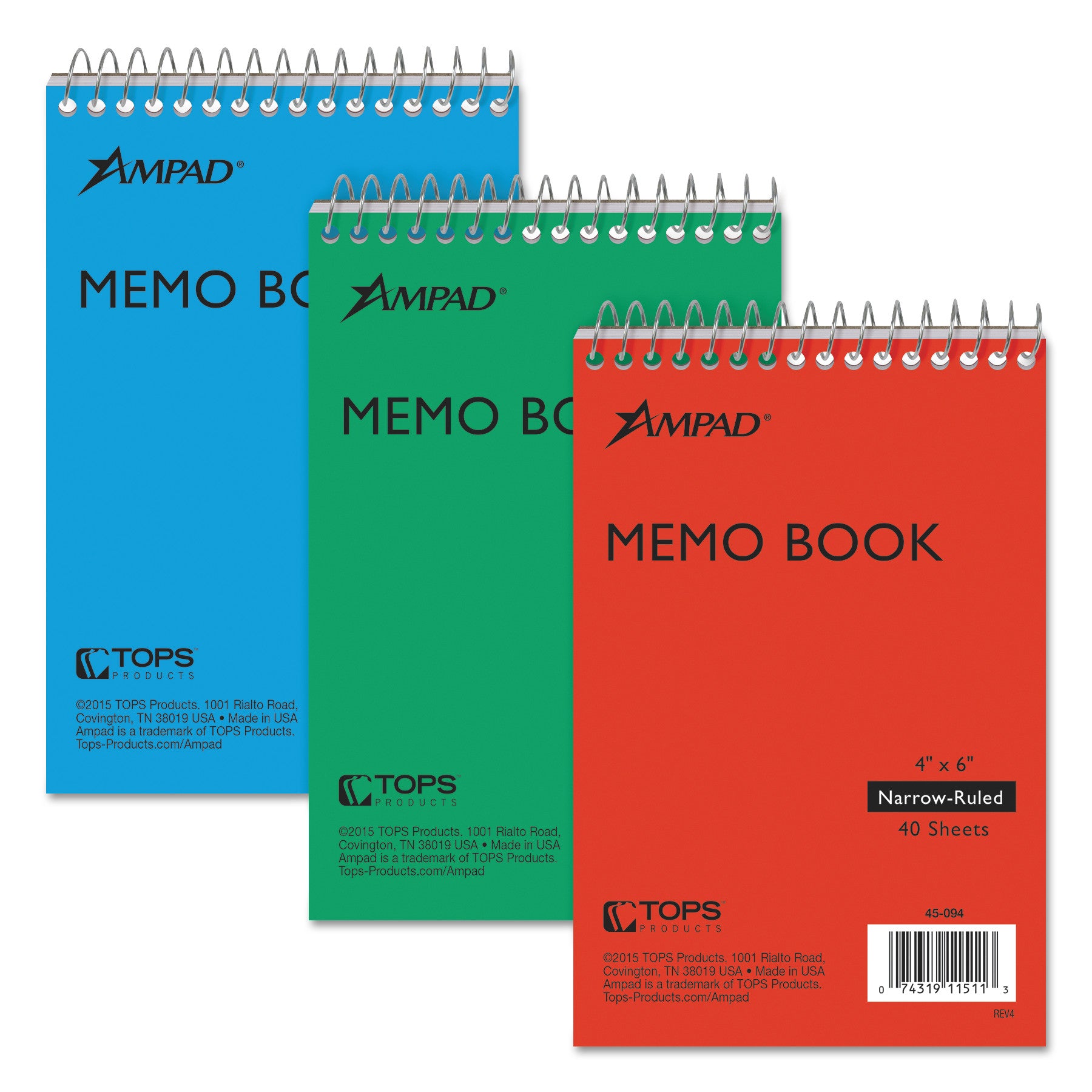 Ampad® Narrow Rule Memo Pads - 4 x 6 Inches, 40 Sheets per Pad, 3-Pack with Assorted Cover Colors | Perfect for Office Notes, To-Do Lists & Daily Reminders