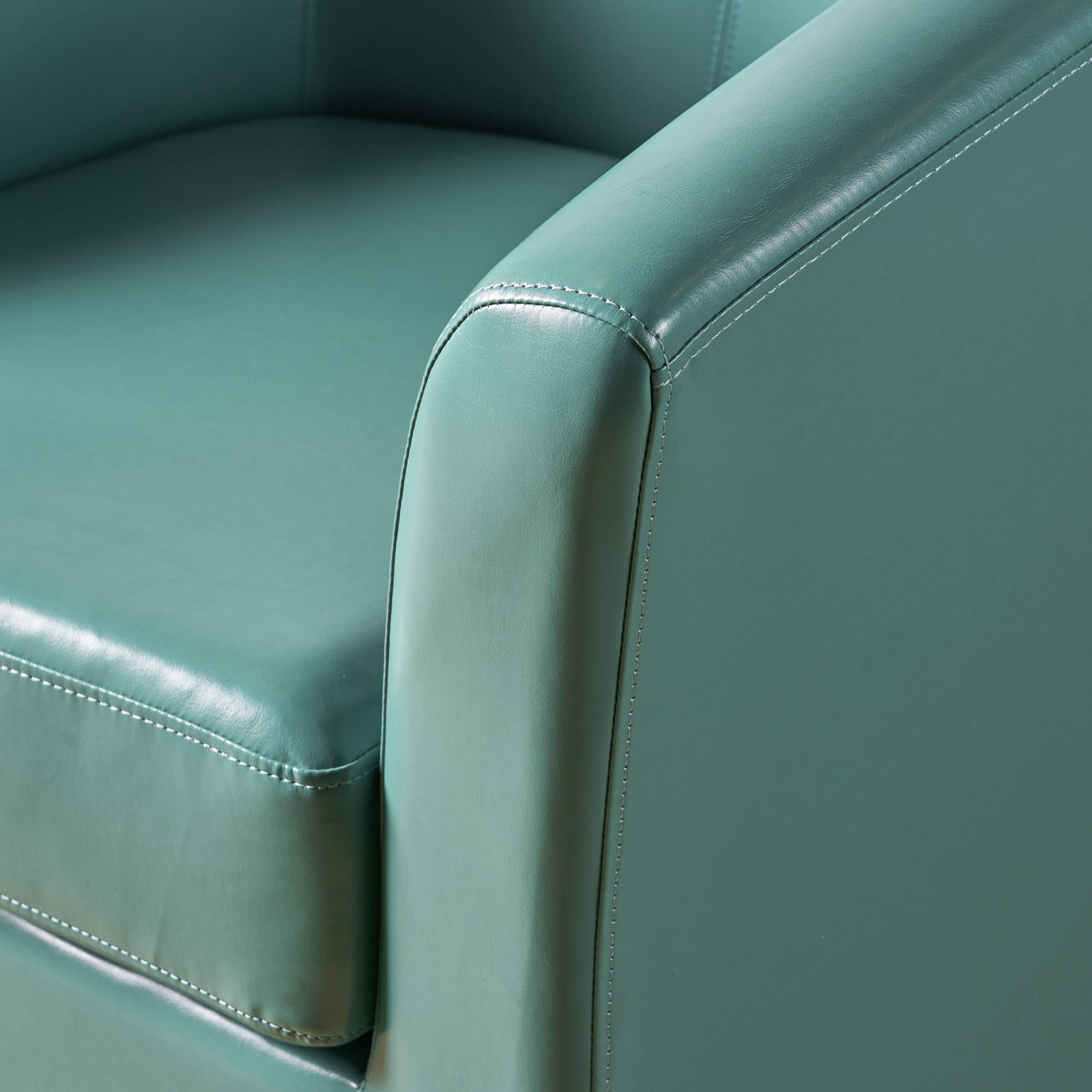 GDFStudio Genuine Leather Swivel Club Chair - Turquoise Upholstered Living Room Accent Chair for Home Office, Lounge & Reading Nook