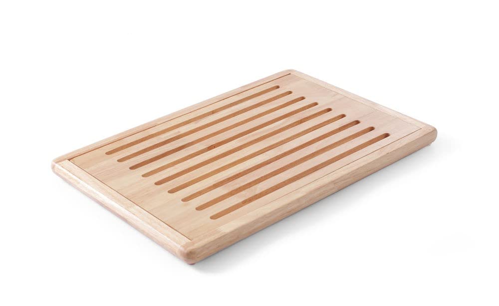 Premium Rubberwood Bread Cutting Board with Removable Crumb Tray - 32 x 48 cm Non-Slip Wooden Board for Slicing Bread, Pastries & More - Perfect for Kitchens, Bakeries & Home Baking Enthusiasts
