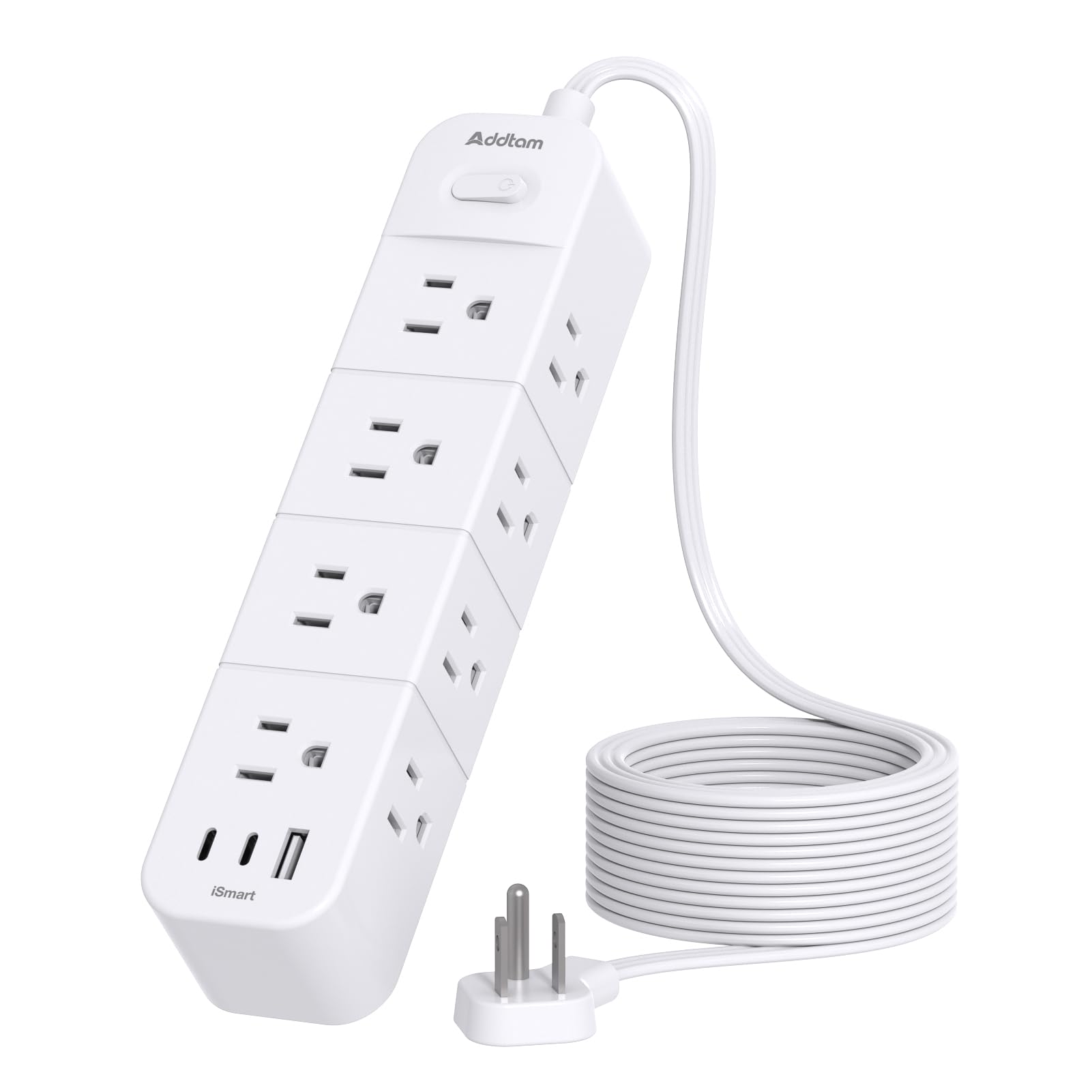 15ft Surge Protector Power Strip with 12 Outlets & 3 USB Ports (2 USB-C) - Flat Plug Extension Cord for Home, Office, Dorm | Essential Long Power Strip for Charging Multiple Devices Safely | Perfect for Workstations, Gaming Setups & Home Electronics