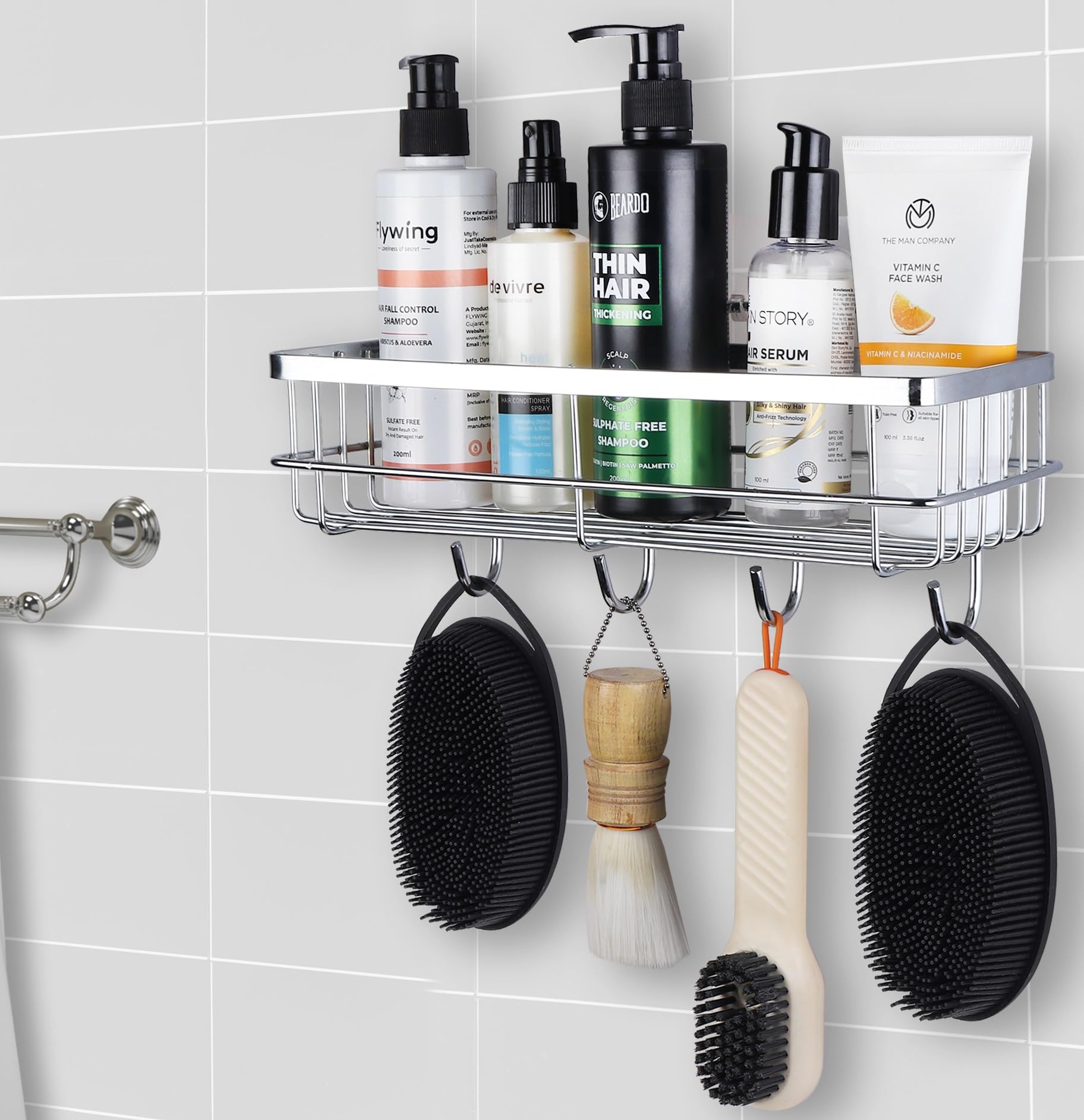 Gudroom Stainless Steel Self-Adhesive Shampoo Holder Wall Rack - Easy Installation Bathroom Organizer for Shampoo, Soap & Cream Bottles - Perfect for Shower, Bathtub & Spa Organization