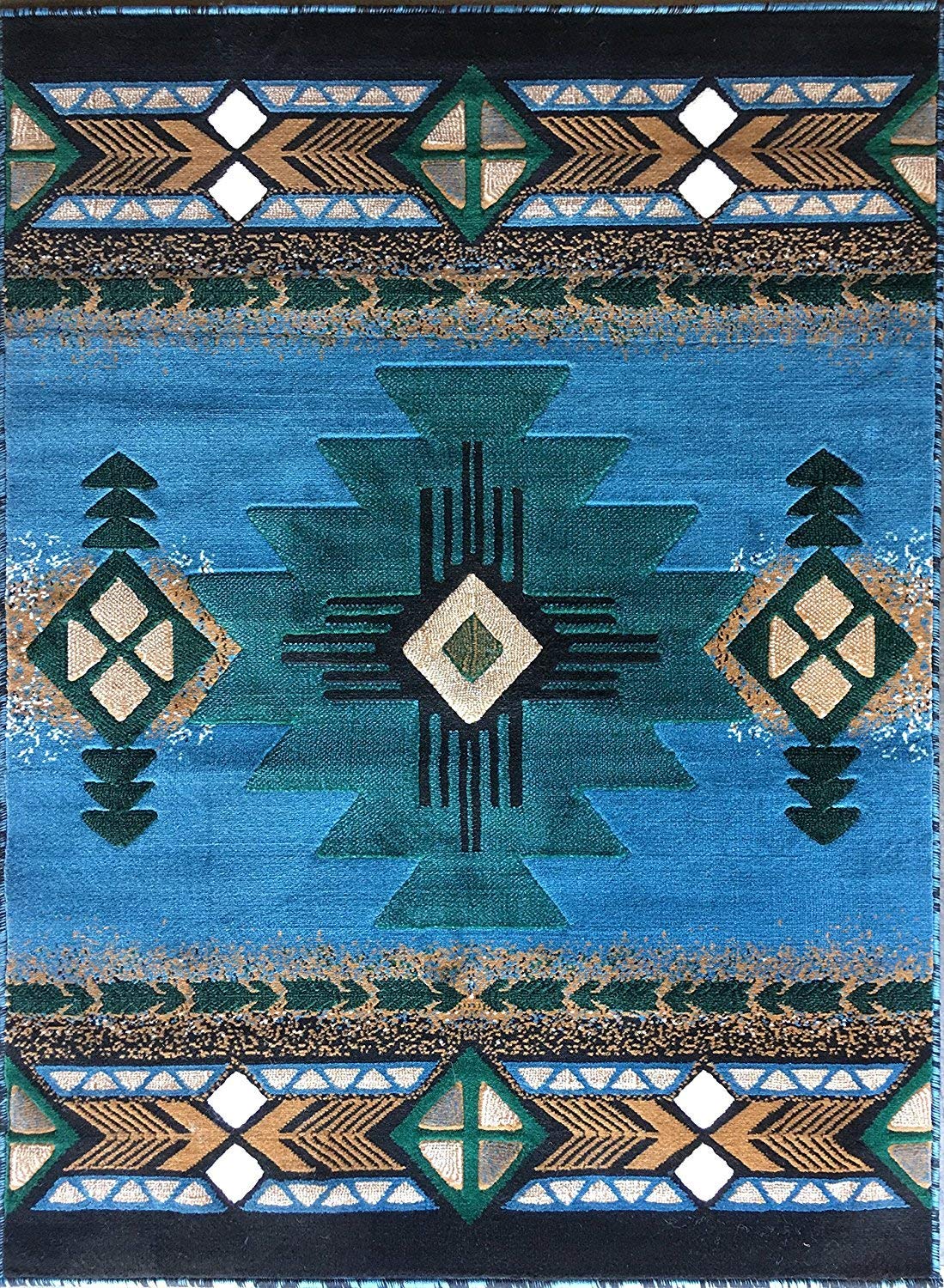 Authentic Southwest Native American Indian Design Light Blue Carpet Area Rug 8x10 Feet - Perfect for Living Room, Bedroom & Boho Home Decor