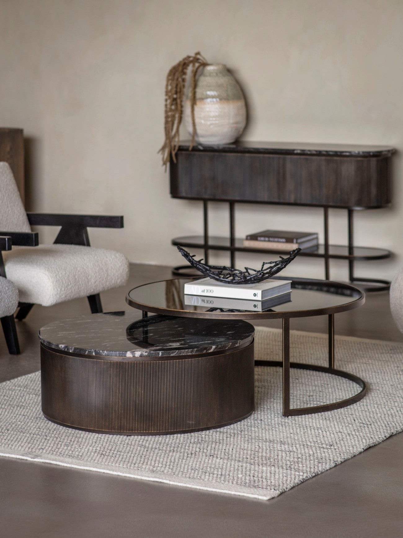 Belvedere Black Set of 2 Modern Nesting Coffee Tables for Living Room - Space Saving Side Tables with Sleek Design for Small Spaces