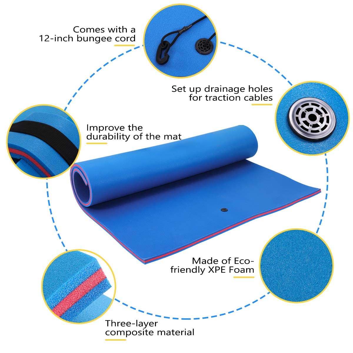 **9/12/18 FT Water Floating Mat - Durable Foam Lake Float Pad for Swimming, Relaxing & Pool Parties - Family & Pet-Friendly Lily Pad (Blue/Yellow) - Perfect for Lakes, Pools & Beach Fun**