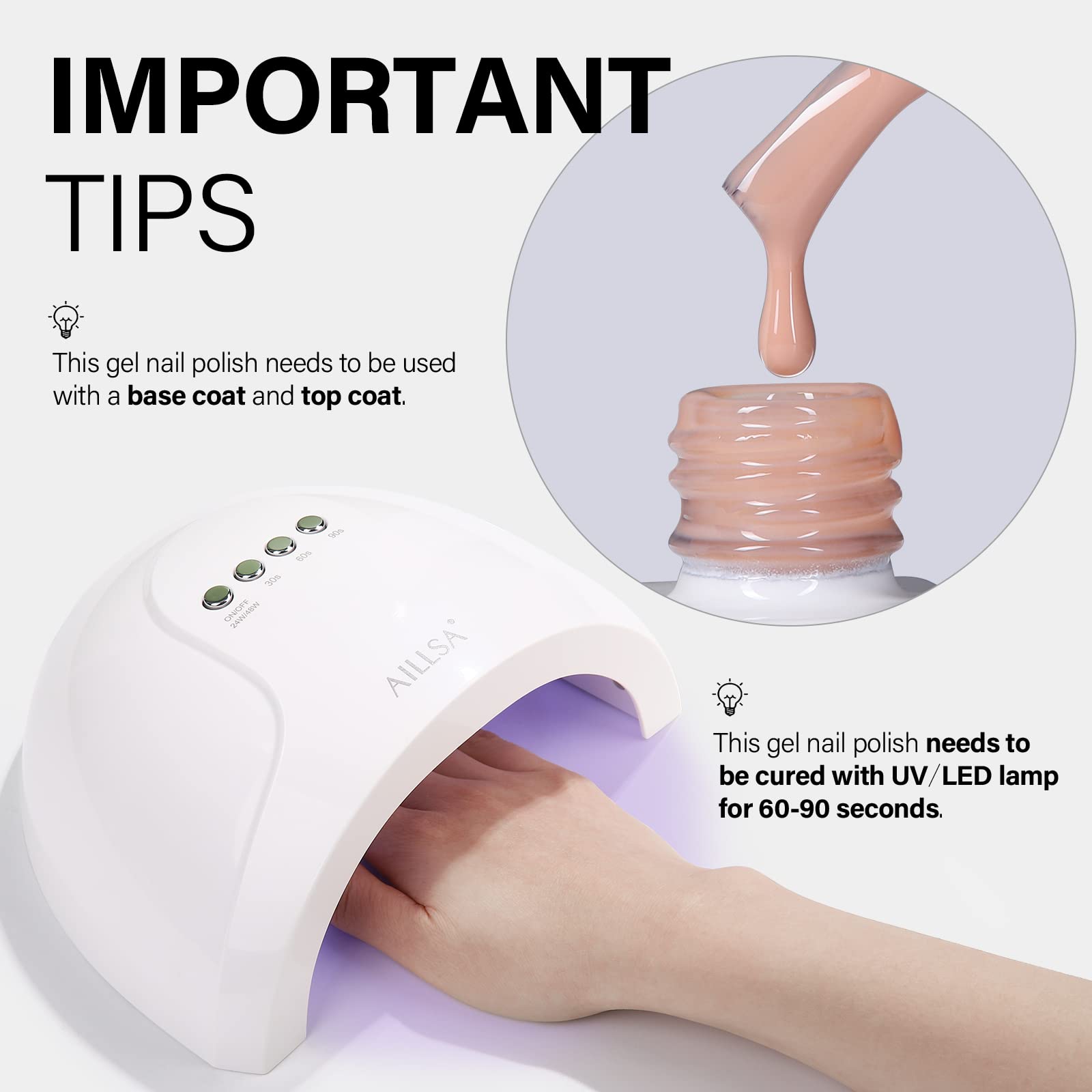 AILLSA Nude Pink Translucent Gel Nail Polish - 15ml Soak Off UV/LED Lamp Jelly Nail Varnish for French Manicure & Nail Art | Valentine's Day Gift Idea | DIY at Home Salon & Professional Nail Care