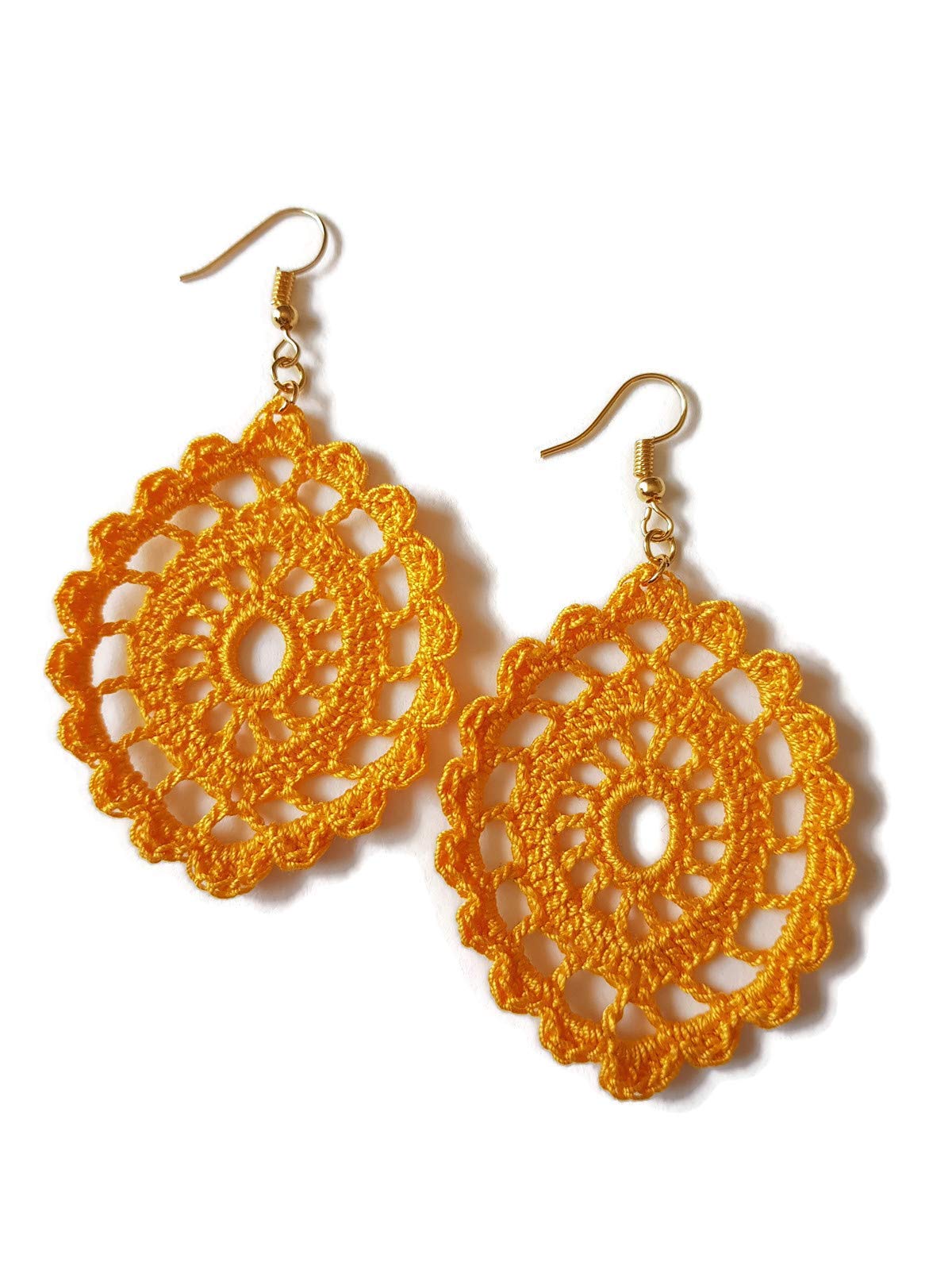Handmade Gold Oval Drop Earrings - Lace Crochet Baroque Sicily Style Jewelry for Women - Perfect for Weddings, Parties & Special Occasions