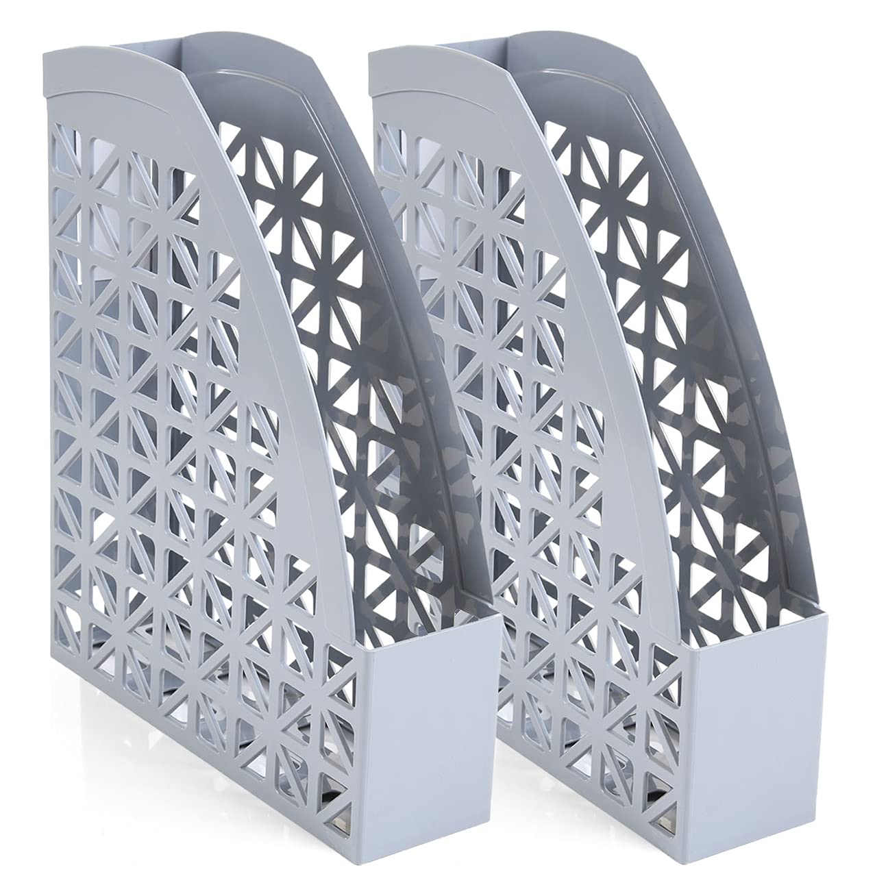 Mintra Plastic Desk Organizer Set of 2 - Grey Magazine File Holders for Office, Home & School - Perfect for Organizing Documents, Files, and Office Supplies