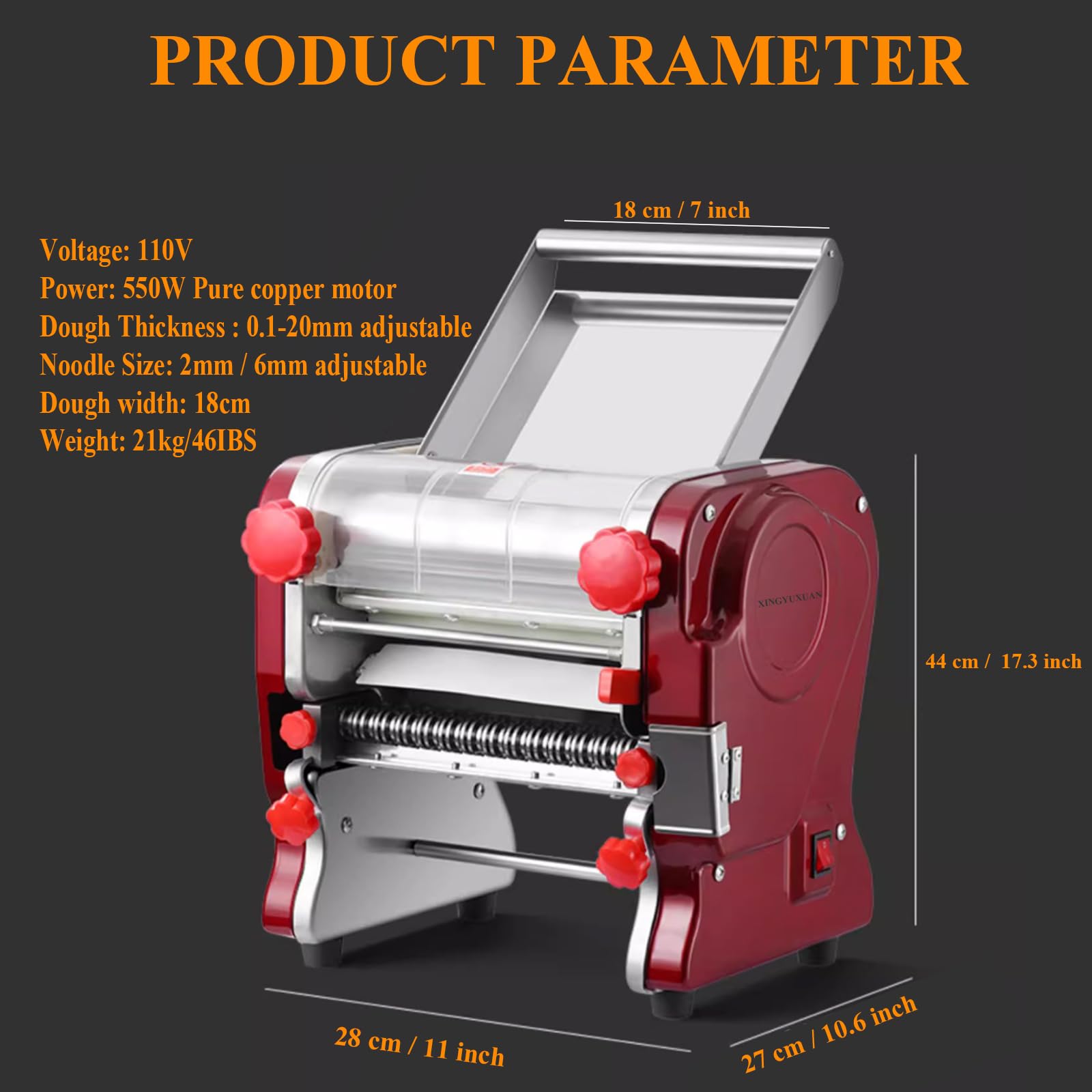 Commercial Electric Pasta Maker Machine - Stainless Steel Noodle & Spaghetti Maker with 2mm/6mm Cutters - Perfect for Restaurants, Italian Cuisine & Home Kitchen Use