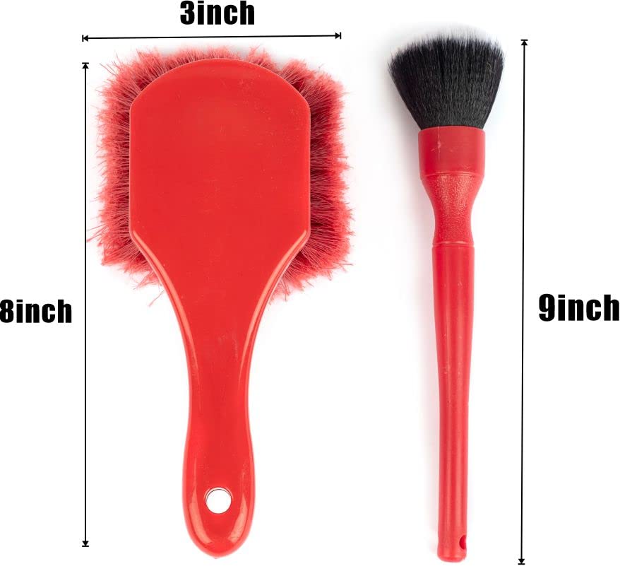 Premium Car Detailing Brush Set (2 Brushes) - Professional Car Wash Kit for Interior & Exterior Cleaning - Soft Bristle Detailing Tools for Wheels, Vents & Hard-to-Reach Areas - Ideal for Car Enthusiasts & Auto Detailing Professionals (Red)