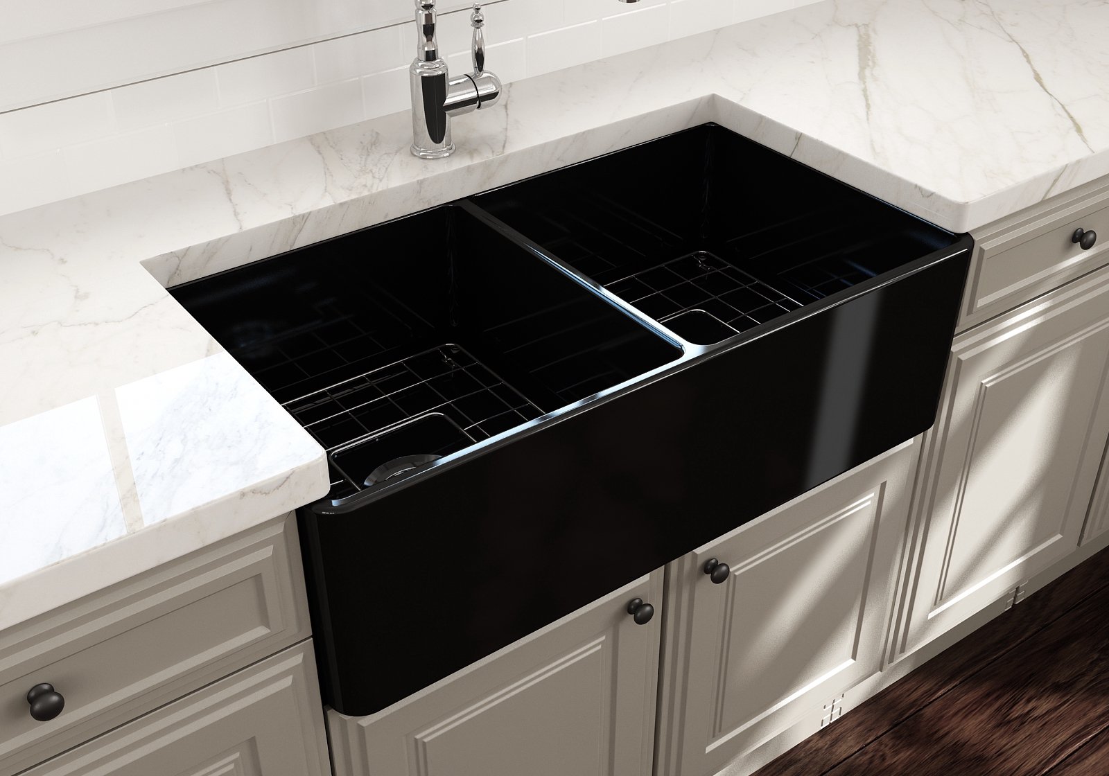 Bocchi Classico Farmhouse Apron Front Fireclay 33-Inch Double Bowl Kitchen Sink - 9 Color Options | Perfect for Rustic & Modern Farmhouse Kitchens
