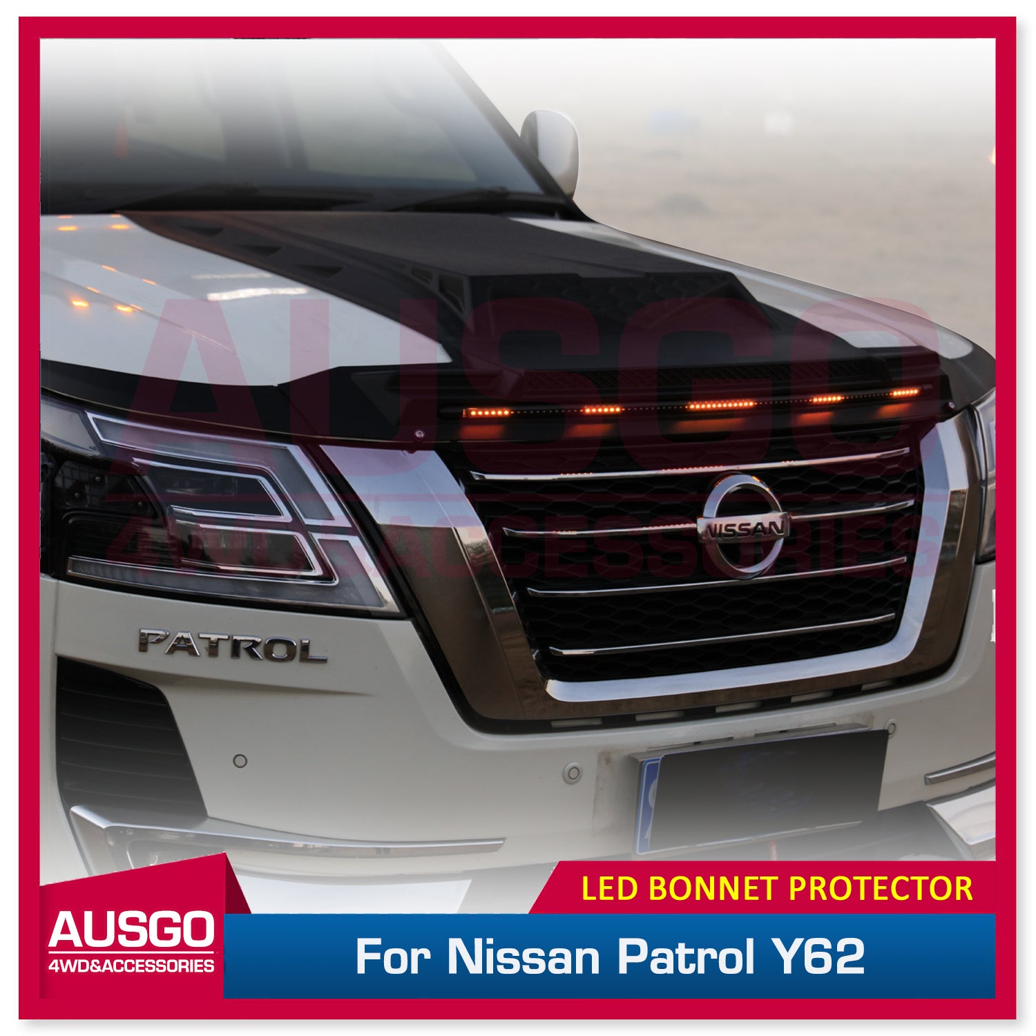 LED Bonnet Protector for Nissan Patrol Y62 (2021-Present) - Durable Hood Guard with Light for Off-Road & Night Driving Protection