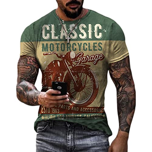 Vintage Biker Print Men's T-Shirt - Summer Casual Short Sleeve Crew Neck Cotton Tee for Motorcycle Riding, Outdoor Activities & Streetwear Fashion
