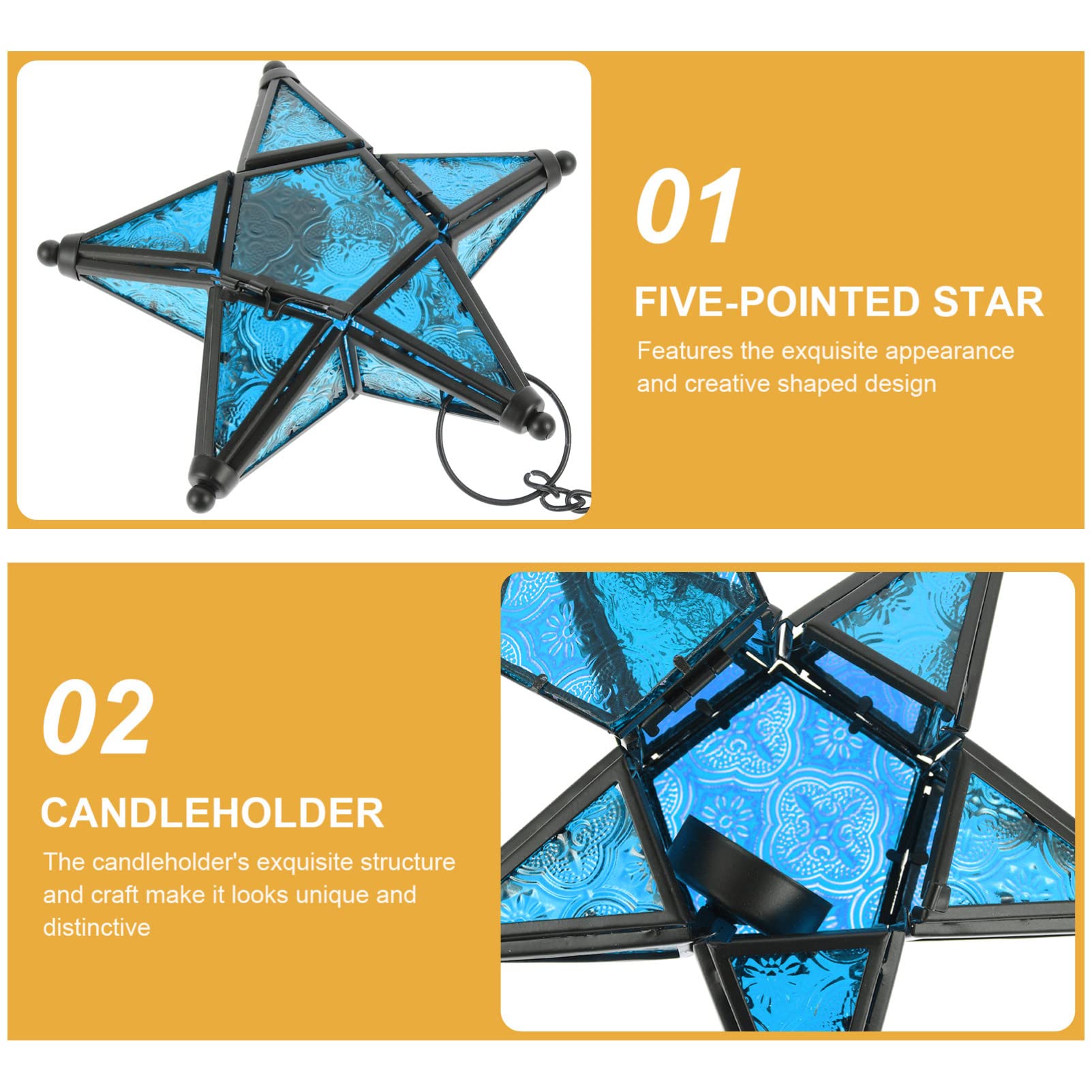 Elegant Star-Shaped Glass Candle Holder - Windproof Candle Stand with Hanging Chain for Home Decor, Wedding Centerpieces & Outdoor Parties - Exquisite Handcrafted Candle Base Container
