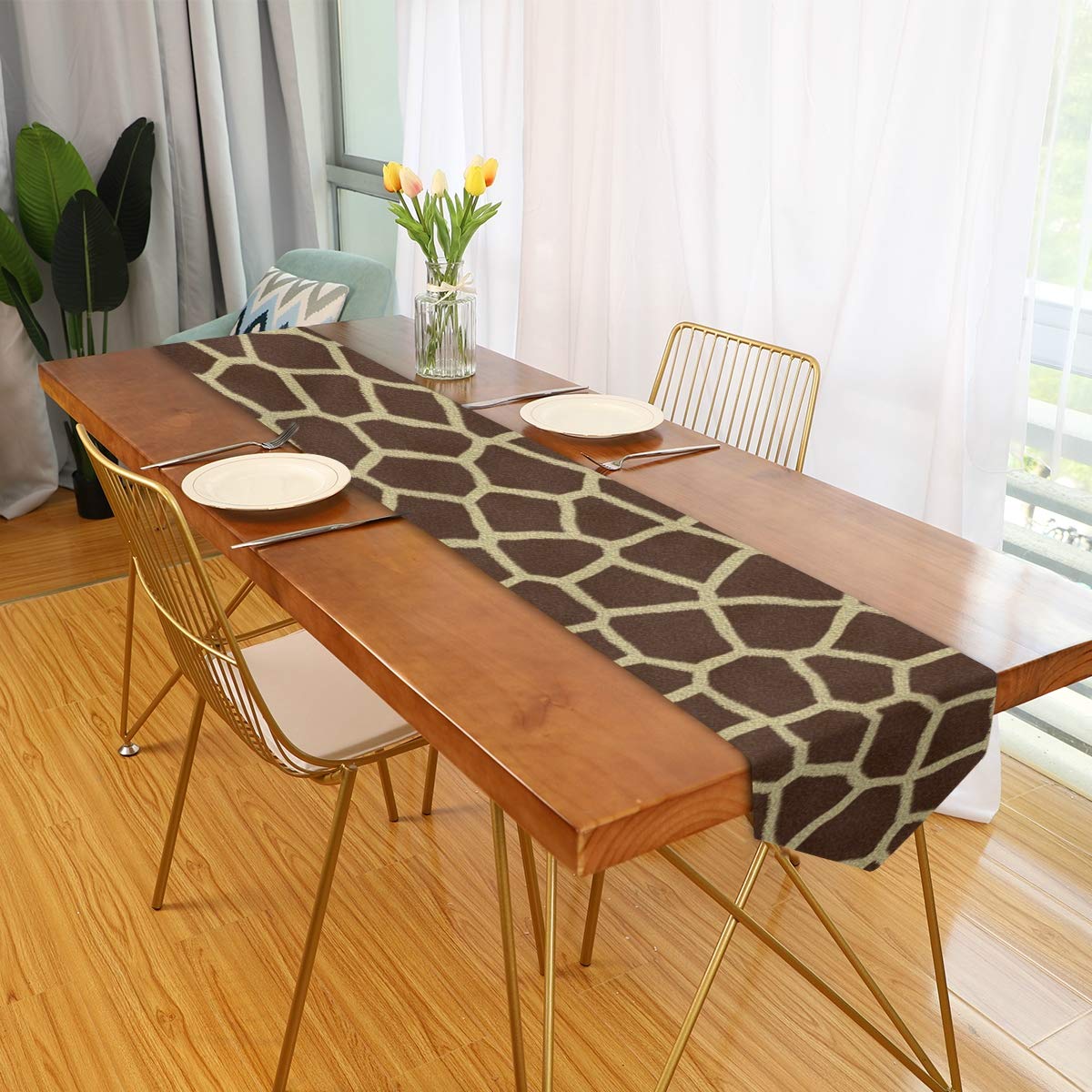 Senya 13 x 70 Inch Animal Print Giraffe Texture Fabric Table Runner & Place Mats - Elegant Dining Table Decor for Kitchen, Wedding, Party & Holiday Celebrations