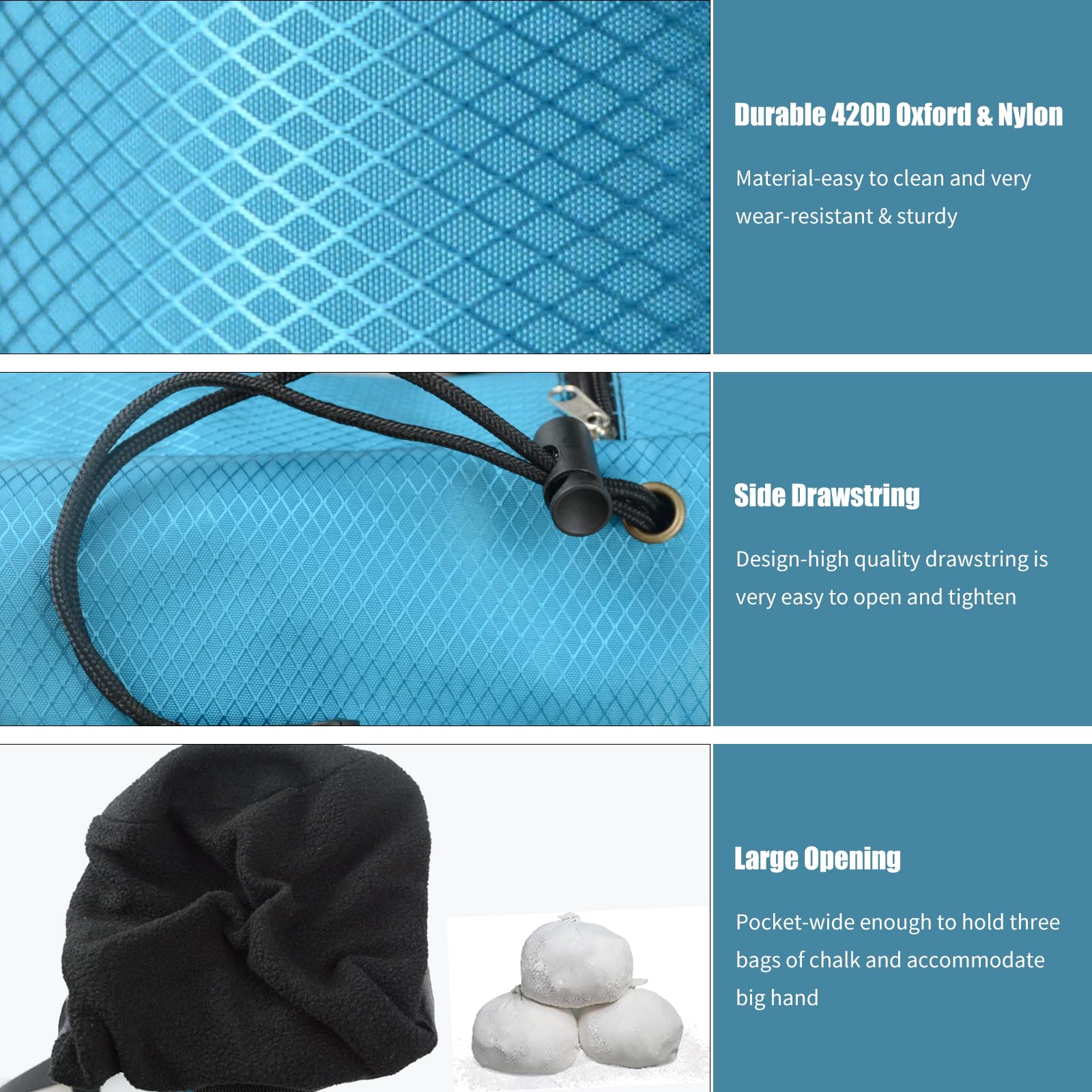 Premium Rock Climbing Chalk Bag with Zippered Pocket & Drawstring Closure - Lightweight & Durable for Climbing, Weightlifting, Gymnastics & Workouts - Ideal for Indoor/Outdoor Training & Sports (Blue)