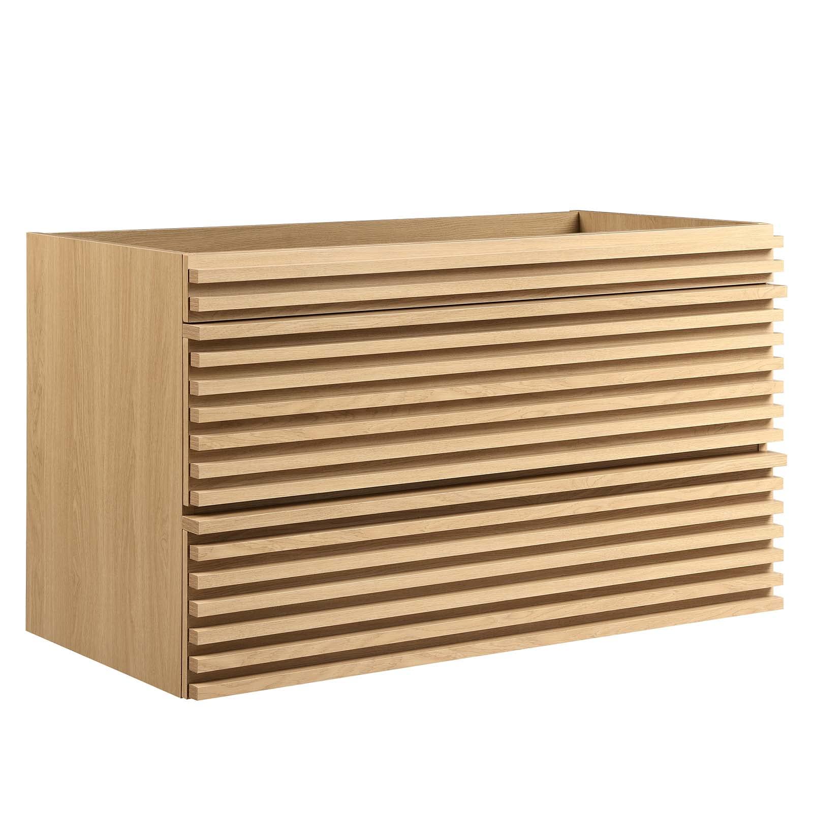 Modway Render 36-Inch Wall-Mounted Bathroom Vanity Cabinet in Oak Finish - Modern Floating Vanity for Small Bathrooms (Sink Not Included) | Perfect for Powder Rooms, Guest Baths & Space-Saving Designs