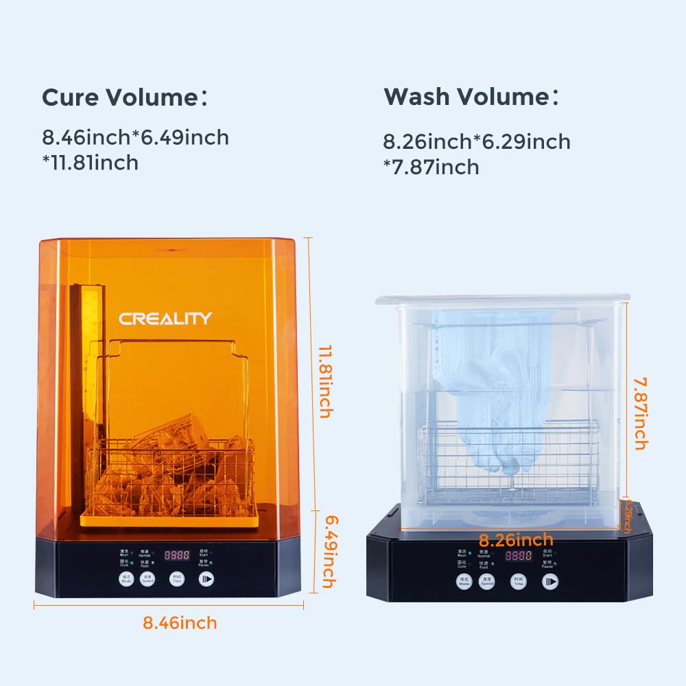 Creality UW-03 Wash and Cure Station 2-in-1 Machine for Resin 3D Printing - 360° UV Exposure, 405nm LED, Magnetic Propeller, 500r/min Speed, 10.64L Capacity (8.46x6.49x11.81 inches) - Perfect for Post-Processing 3D Printed Resin Models