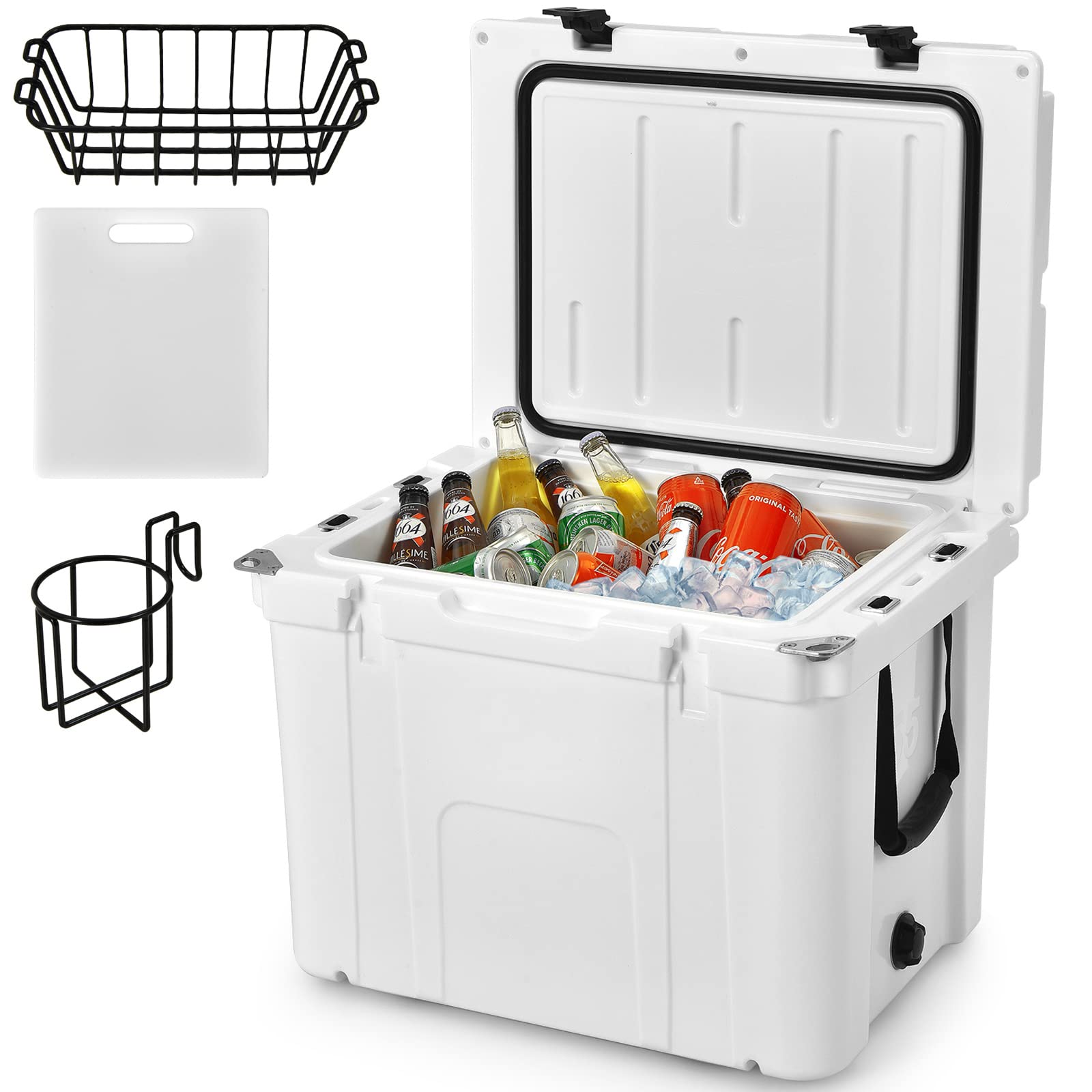 Giantex 55 Quart Portable Ice Cooler - Heavy Duty Camping Cooler with Removable Cutting Board, Basket, 2 Cup Holders & Fish Ruler - Perfect for Beach, Boat, Fishing, Hunting & Outdoor Adventures