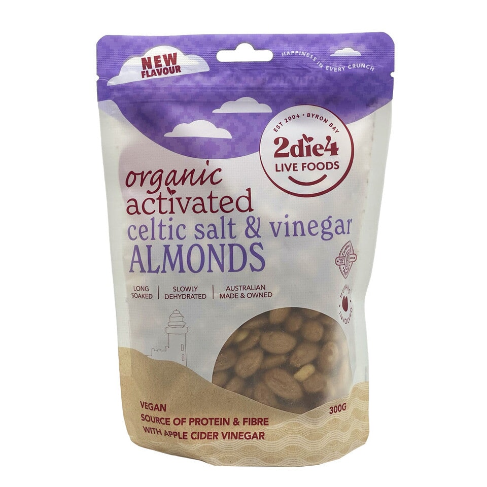 Organic Salt & Vinegar Flavored Almonds - 2Die4 Activated Almonds | Keto, Paleo & Vegan Snack for On-the-Go, Office & Healthy Lifestyle