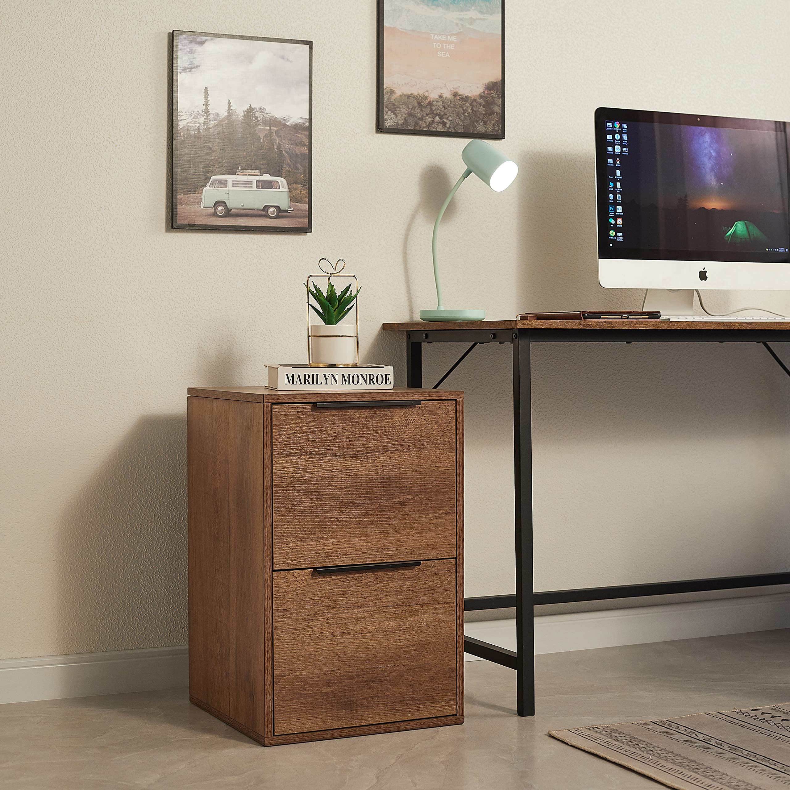 2-Drawer Wood File Cabinet for Home Office - Lateral Filing Cabinet with Storage Organizer - Fits A4, Letter & Legal Size Documents - Brown Wooden Desk Organizer - Perfect for Office, Study Room or Home Workspace
