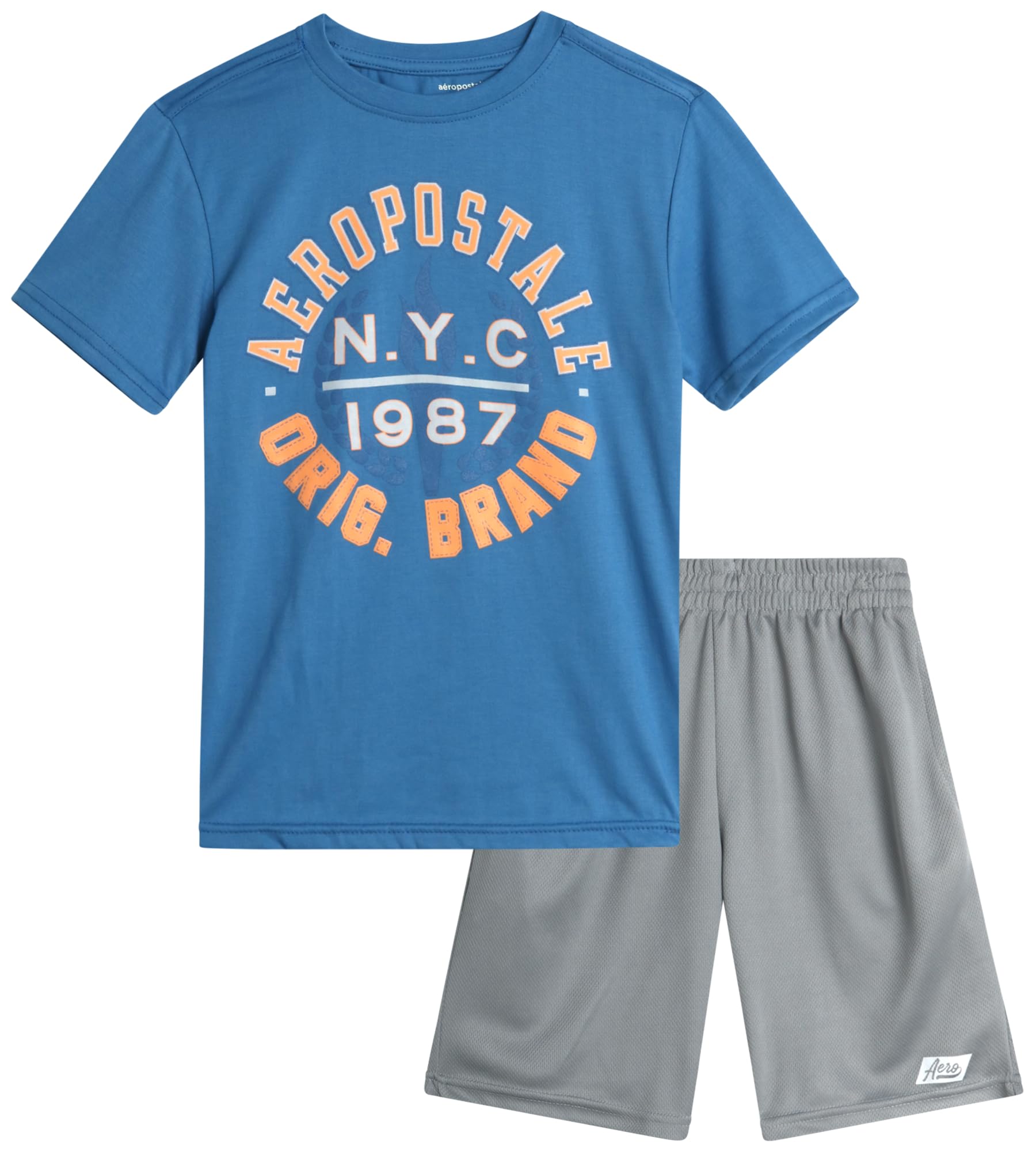 AEROPOSTALE Boys' Active Shorts Set - 2 Piece Short Sleeve T-Shirt and Breathable Mesh Gym Shorts - Comfortable Athletic Outfit for Boys Age 4-12 - Perfect for School PE, Sports Practice & Summer Play